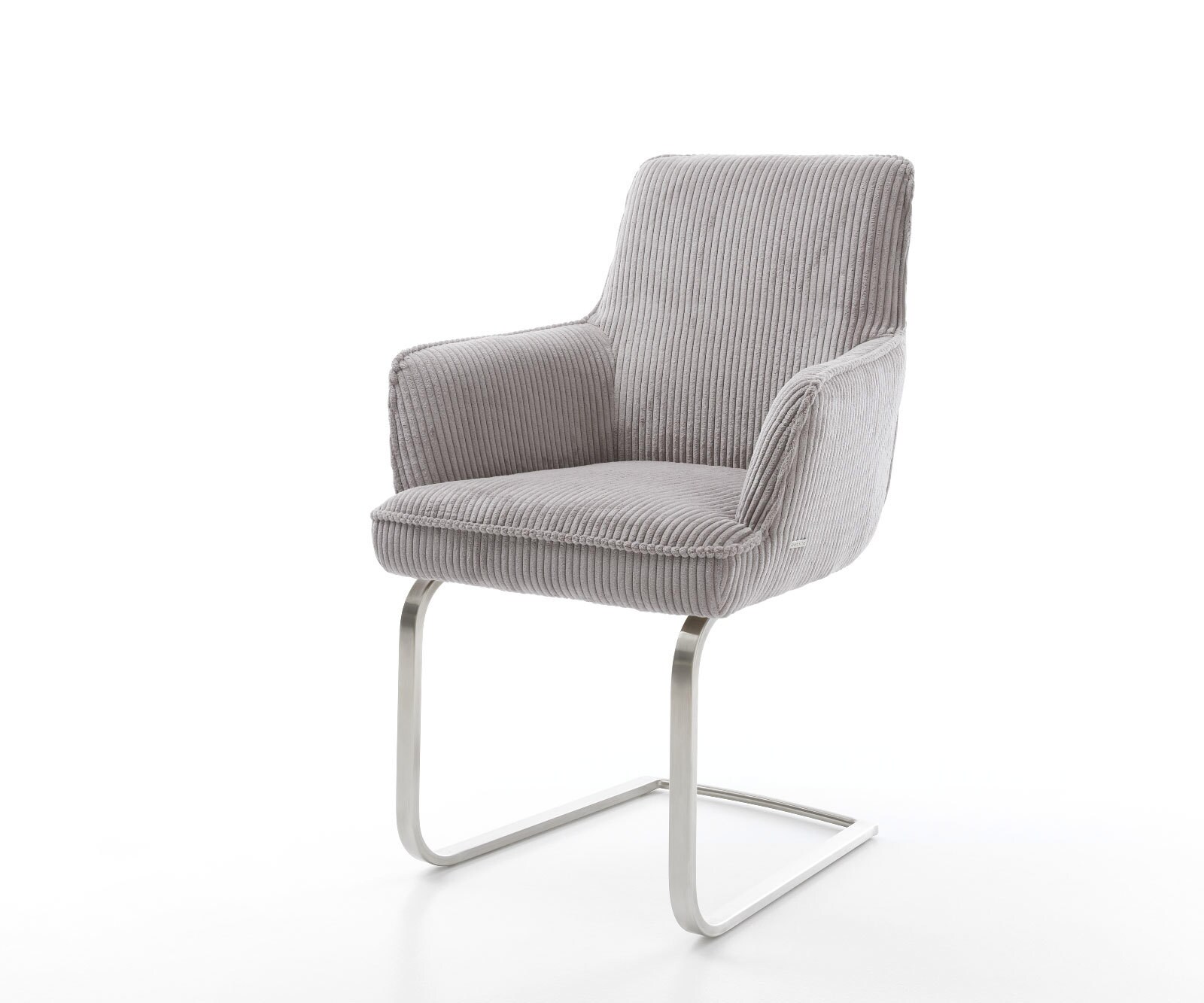 Cantilever Heira-Flex avec accoudoirs côtelé gris argenté pied cantilever plat acier inoxydable brossé ressorts ensachés 1