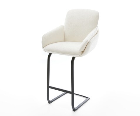 Barstuhl Luan-Flex Bouclé Soft Beige Freischwinger Flach Metall Schwarz