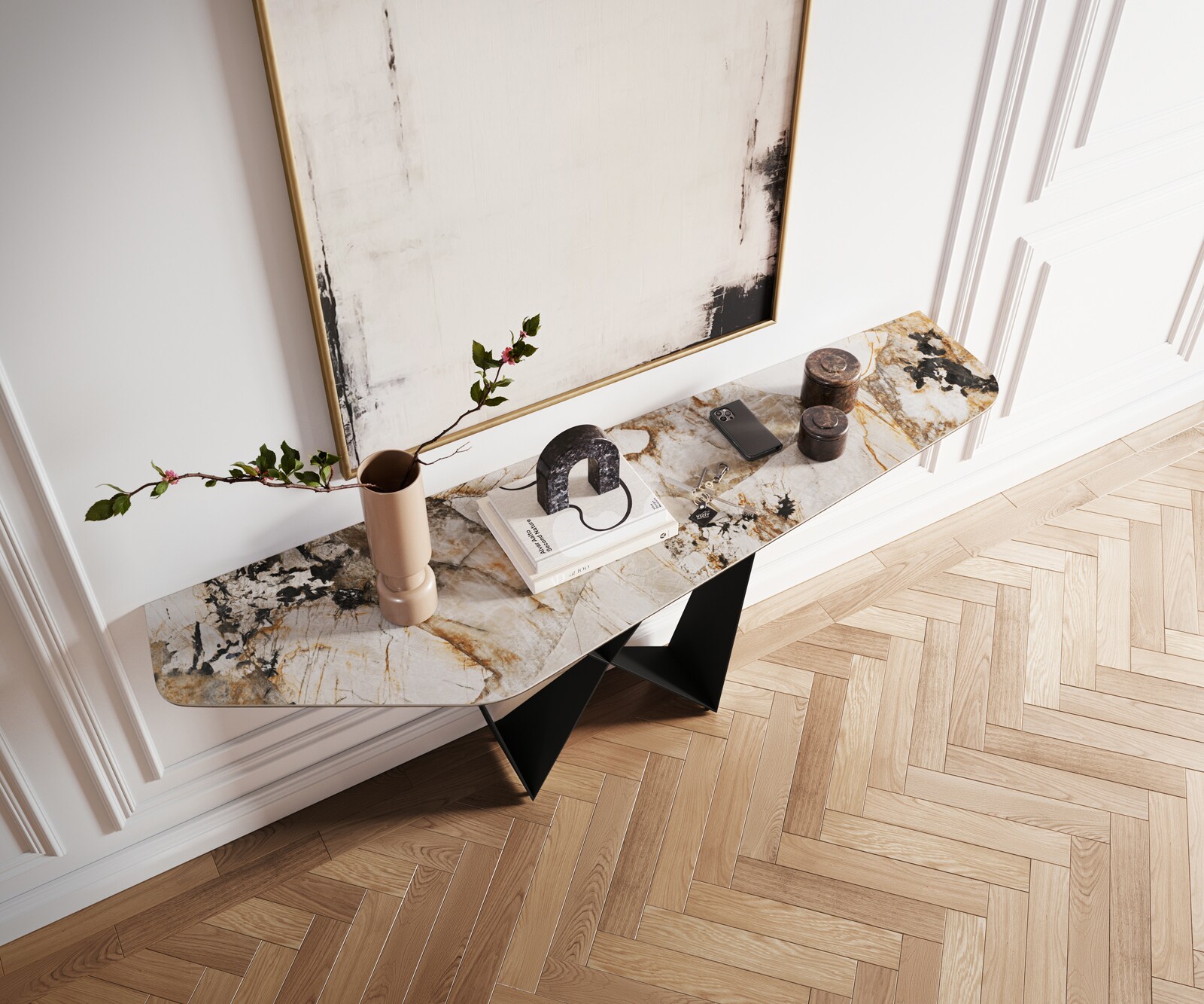 Console Edge Polygonal 180x50 cm Céramique Patagonia Poliert Spios Métal Noir 2
