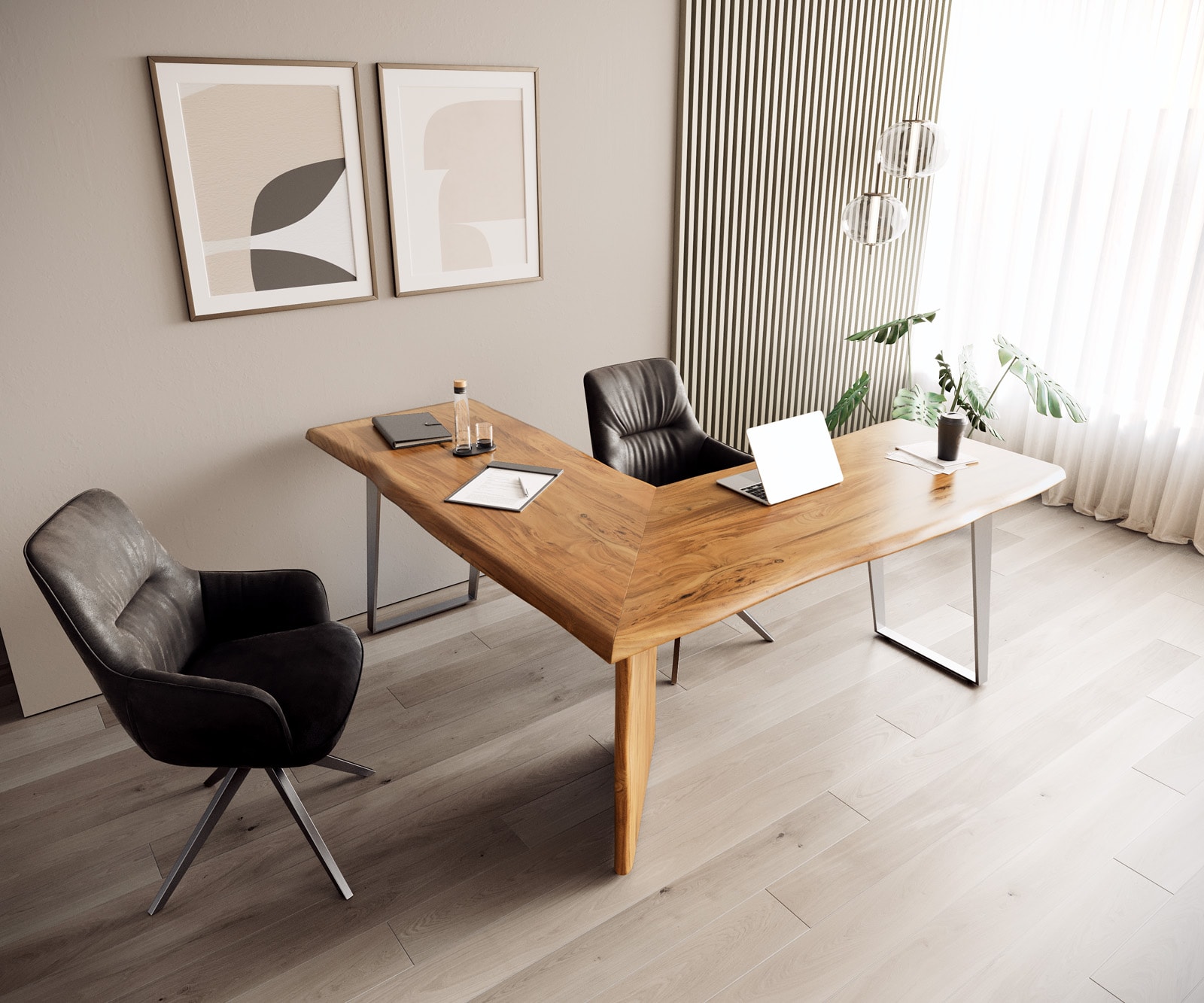 Schreibtisch Live-Edge 170x170 Akazie Natur Gestell Silber Baumkante 6 Schreibtisch Live-Edge 170x170 Akazie Natur Gestell Silber Baumkante 6