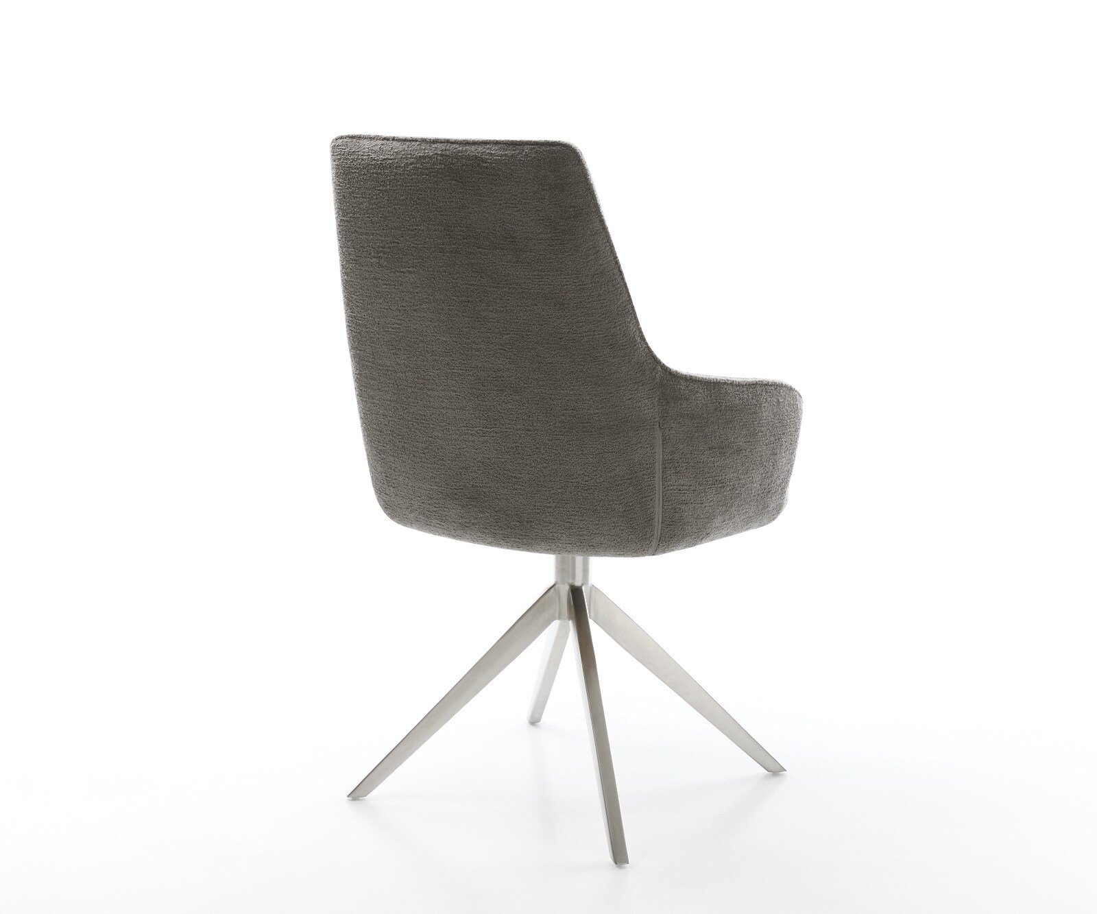 Chaise-pivotante Zelia-Flex avec accoudoirs bouclé doux couleur boue pied croisé large acier inoxydable pivotement sur 360° fonction bascule resorts ensachés 4
