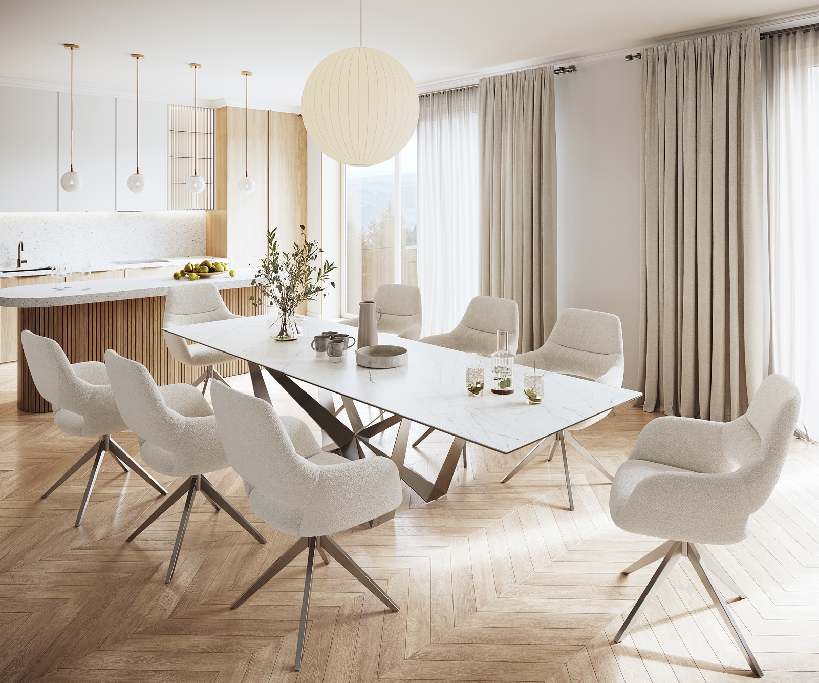 Table-à-manger Edge 300x100cm Laminam® céramique blanc pieds milieu acier plat argent 5 Table-à-manger Edge 300x100cm Laminam® céramique blanc pieds milieu acier plat argent 5