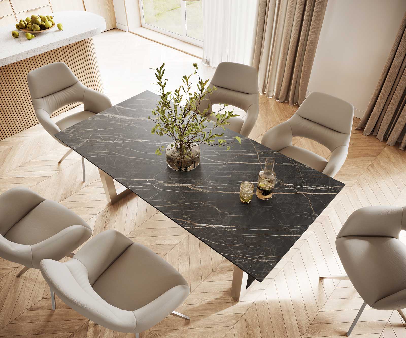 Table-à-manger Edge 200x100 céramique Laminam® noir desir brun inox large 3