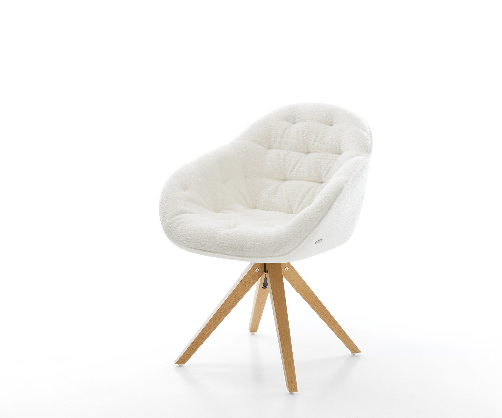 Chaise-pivotante Gaio-Flex bouclé doux beige pied en bois angulaire naturel pivotement sur 180° 1