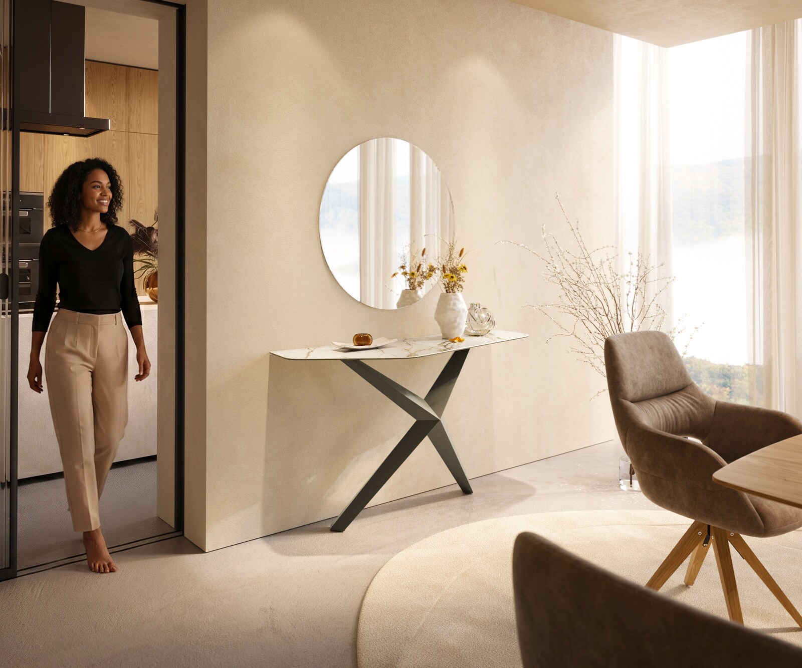 Console Edge Polygonal 140x50 cm Céramique Calacatta Luxe Weiß-Gold-Gris Zentharo Métal Effektfinish Titan 7