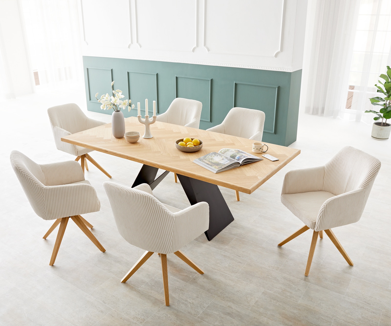 Esszimmerstuhl Greg-Flex Cord Beige Holzgestell kantig Natur Taschenfederkern 3 Esszimmerstuhl Greg-Flex Cord Beige Holzgestell kantig Natur Taschenfederkern 3