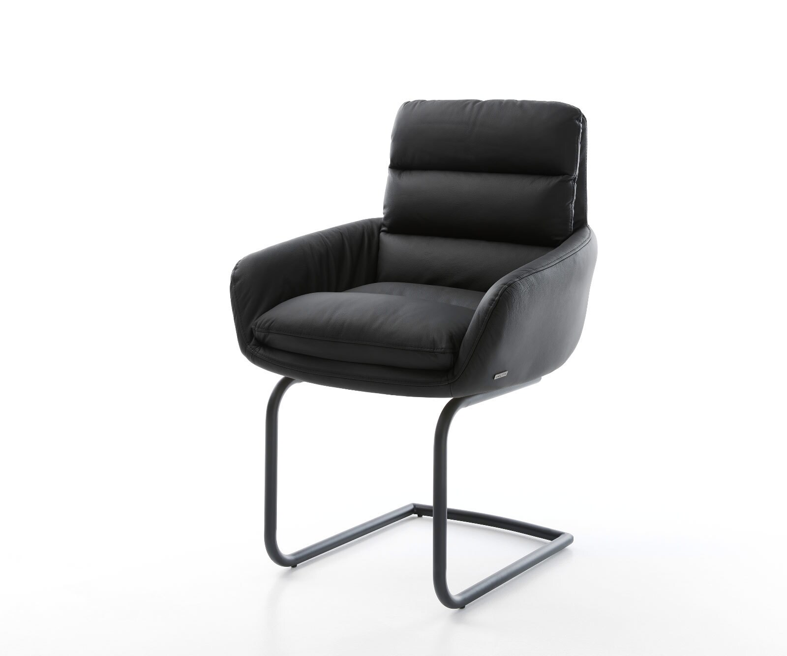 Cantilever Abelia-Flex avec accoudoirs cuir de vache noir pied cantilever rond noir