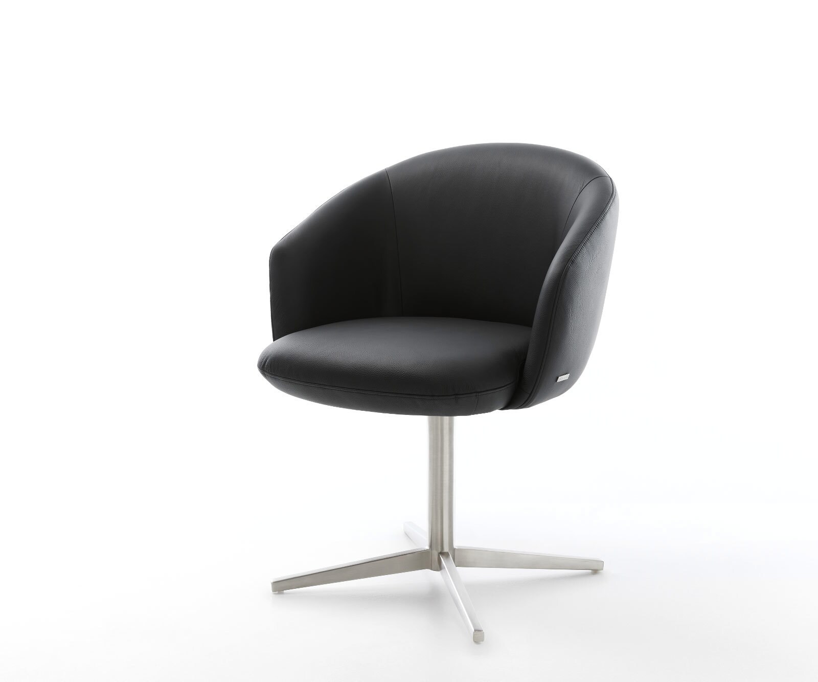 Chaise-pivotante Caja-Flex avec accoudoirs cuir de vache noir pied de chaise 4 branches acier inoxydable brossé pivotement sur 360° ressorts ensachés 1