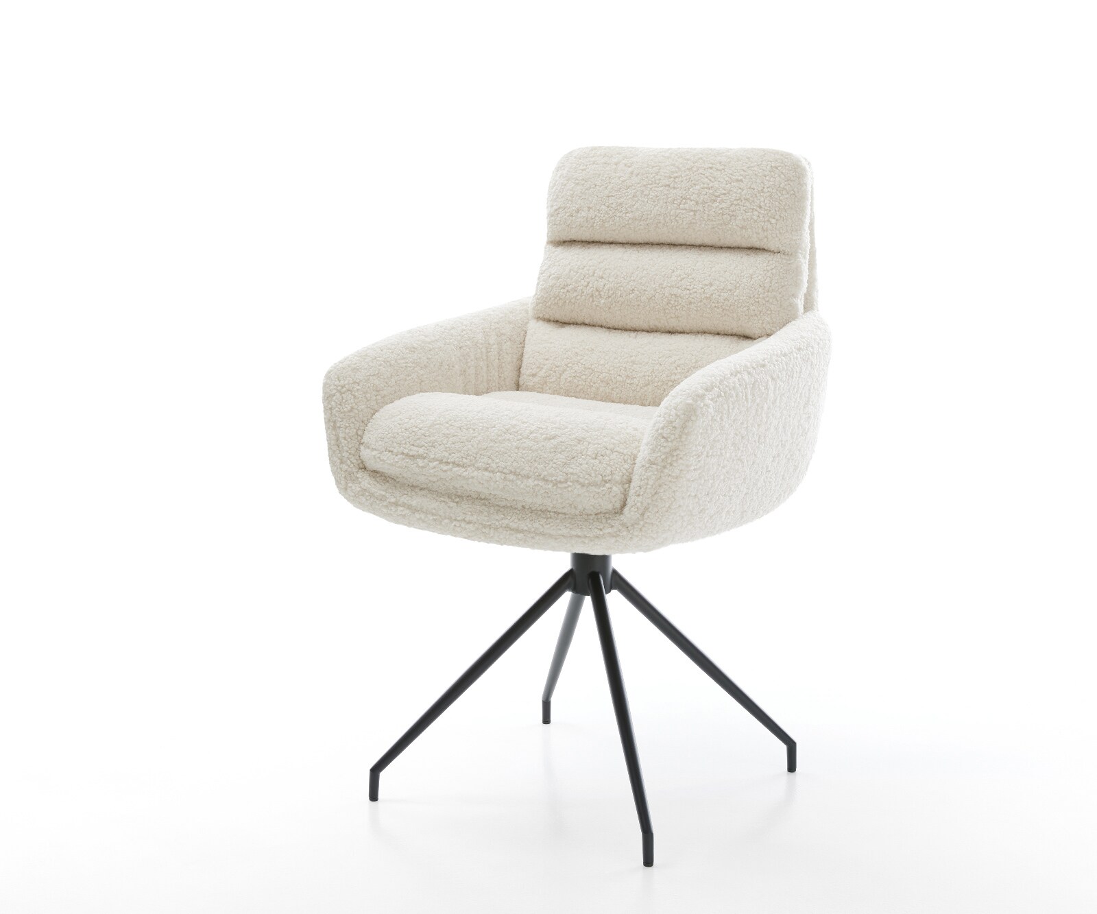 Esszimmerstuhl Abelia-Flex mit Armlehnen Teddystoff Beige Kreuzgestell konisch Schwarz