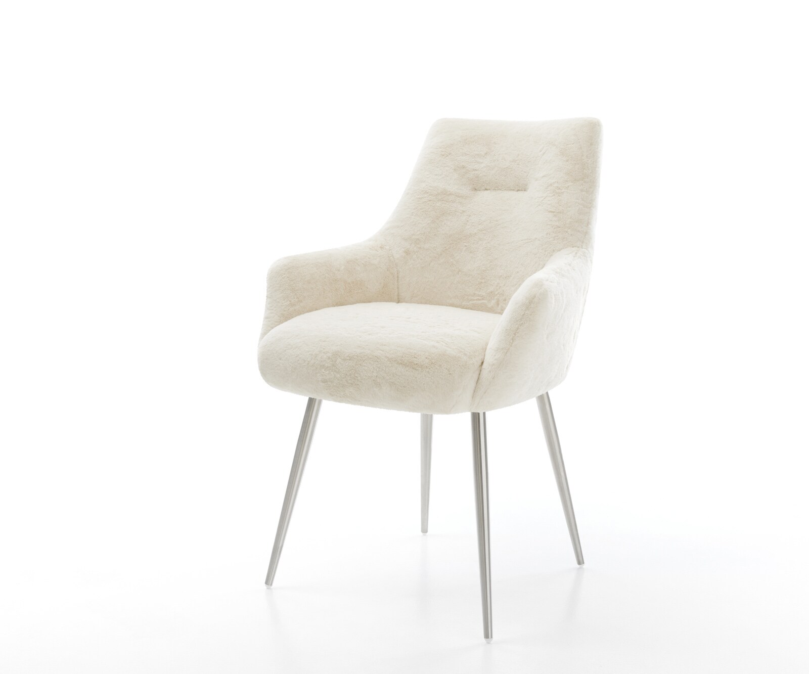 Chaise-de-salle-à-manger Alja-Flex avec accoudoirs peluche crème-blanc 4 pieds coniques acier inoxydable resorts ensachés 1
