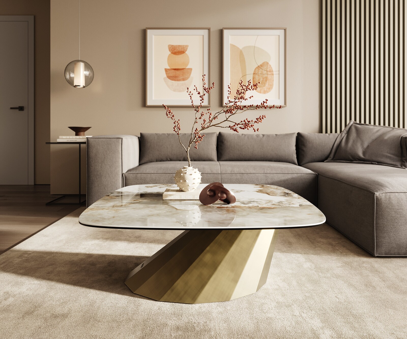 Table basse Edge Boot 90x90 cm céramique Minas Melange Parabi doré métallique 2