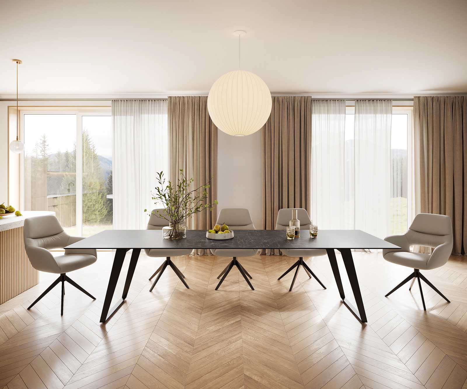 Esstisch Edge 300x100 Keramik Laminam® Nero Greco Anthrazit Metall Schräg Schwarz 1