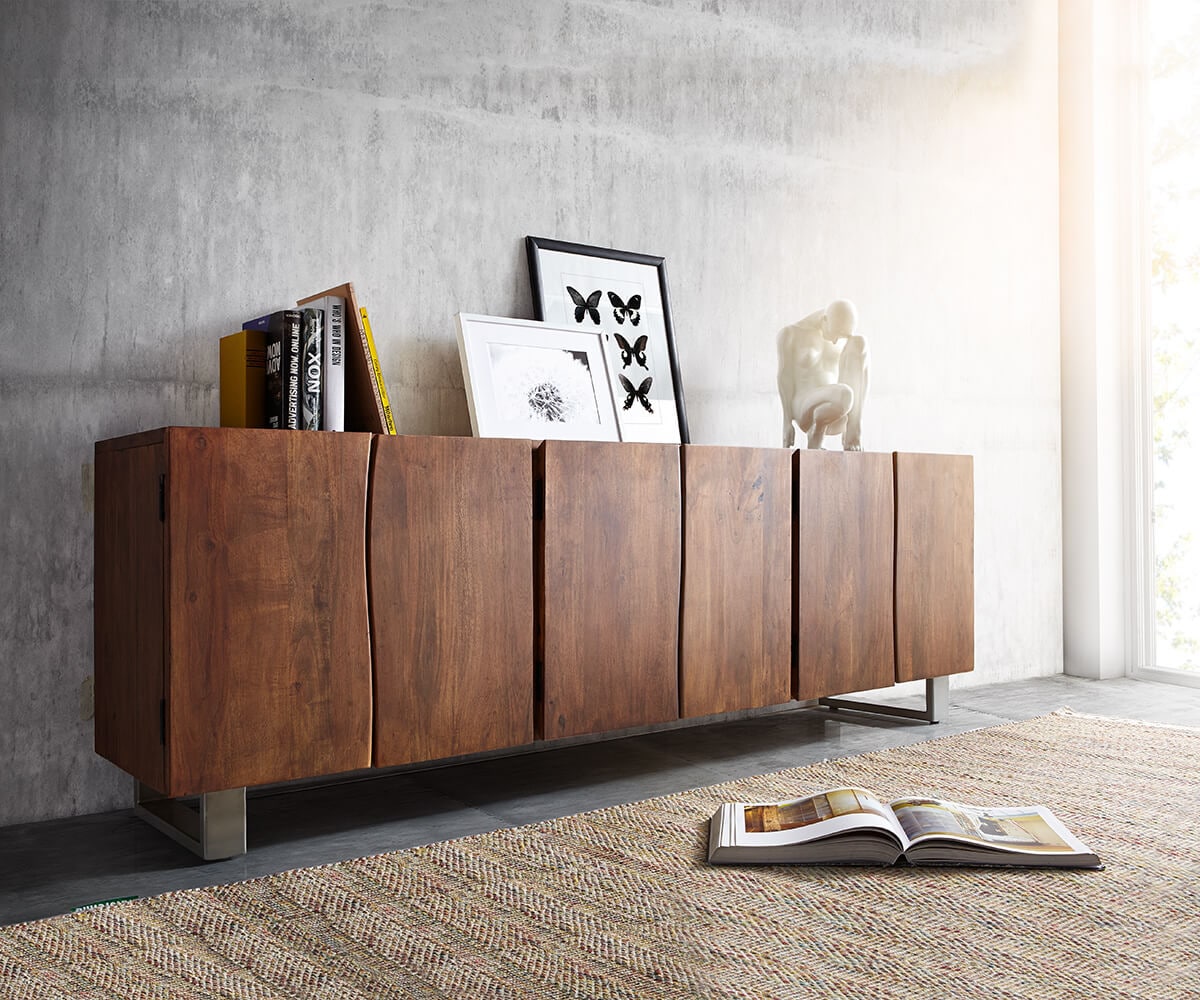 Kommode Live-Edge 220 cm 6 Türen Baumkante Sideboard	 1 Kommode Live-Edge 220 cm 6 Türen Baumkante Sideboard	 1