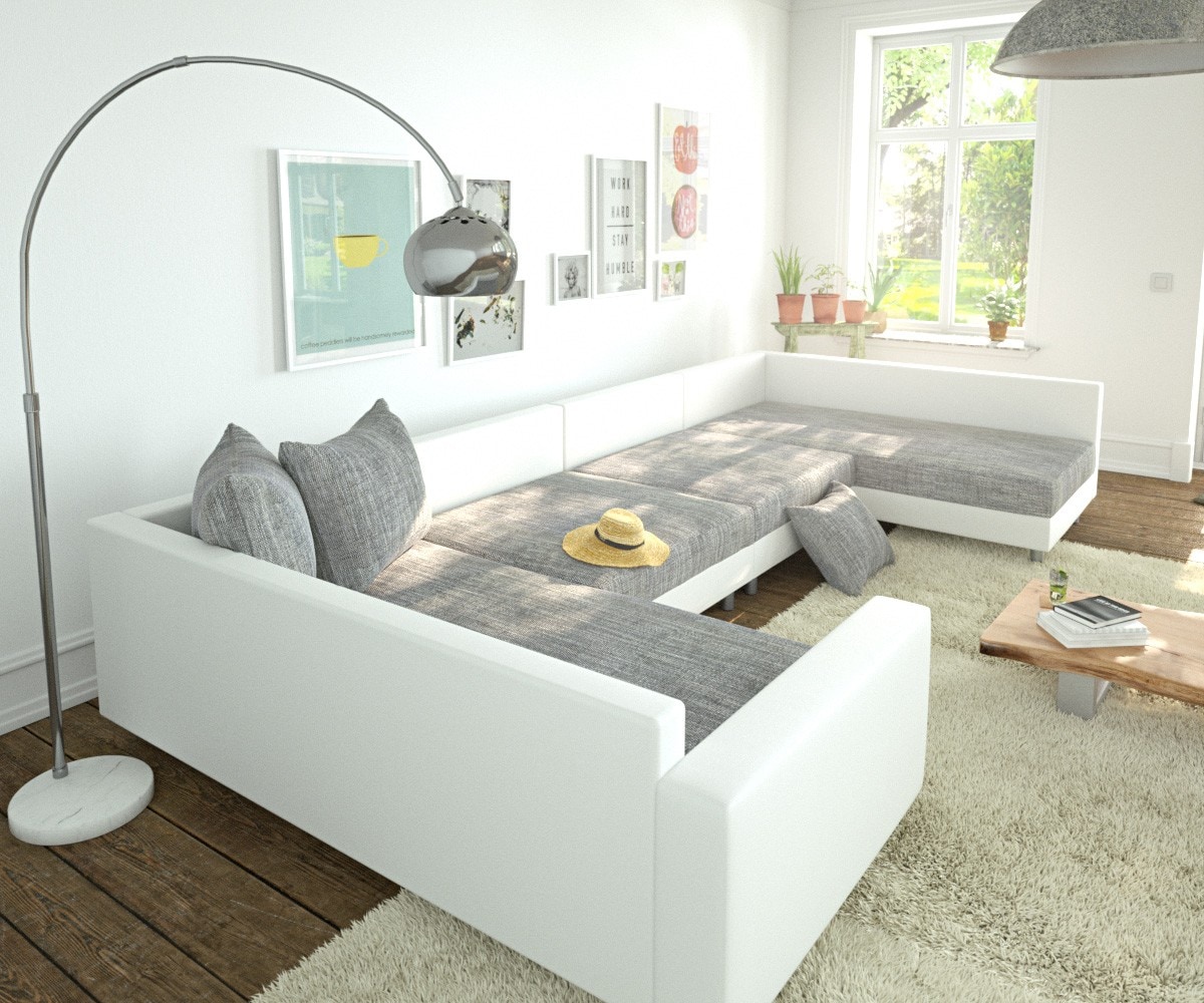 Wohnlandschaft Clovis XL Weiss Hellgrau Modulsofa Armlehne  3 Wohnlandschaft Clovis XL Weiss Hellgrau Modulsofa Armlehne  3