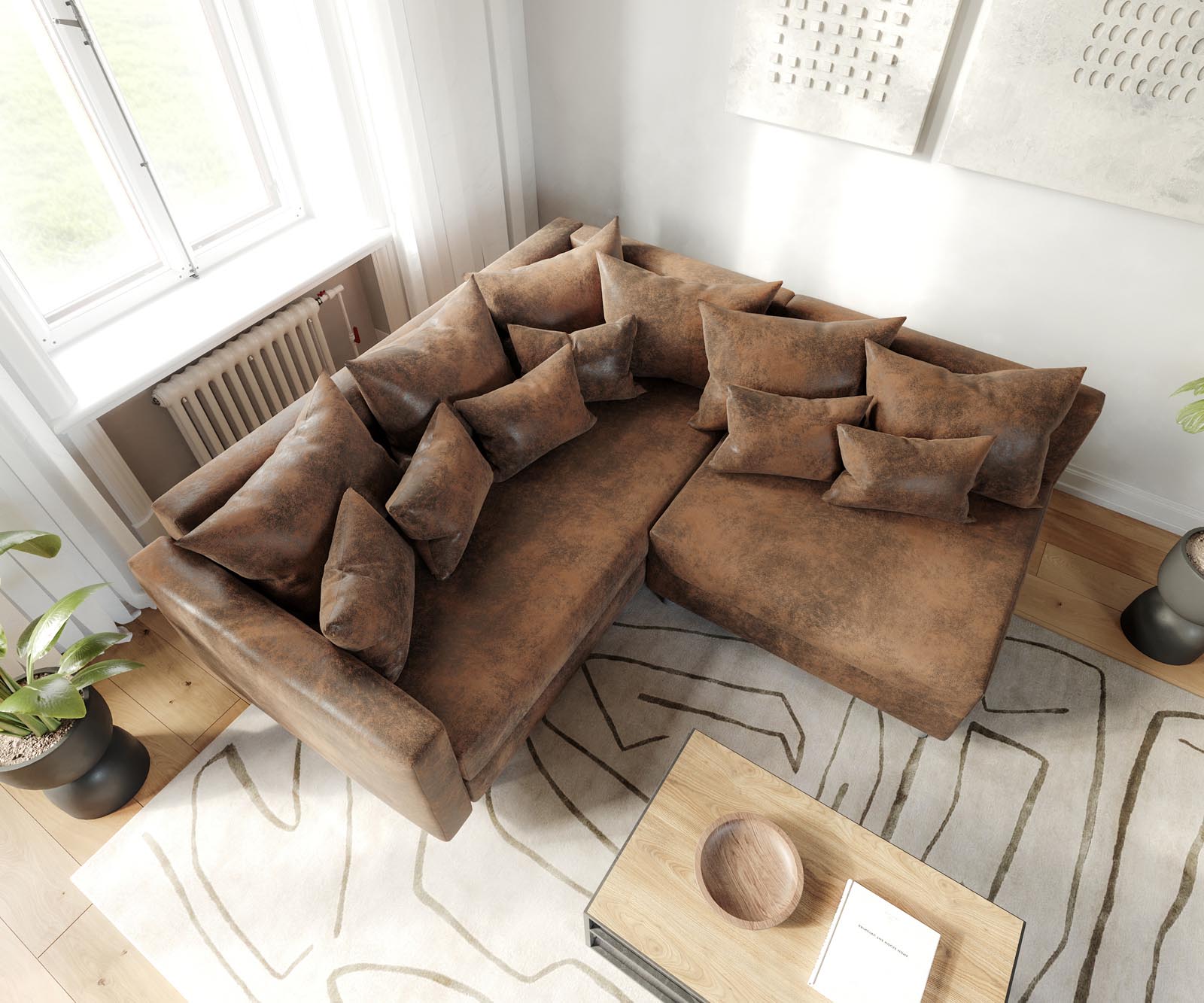 Ecksofa Clovis Braun Antik Optik modular Armlehne Ottomane Links  3 Ecksofa Clovis Braun Antik Optik modular Armlehne Ottomane Links  3