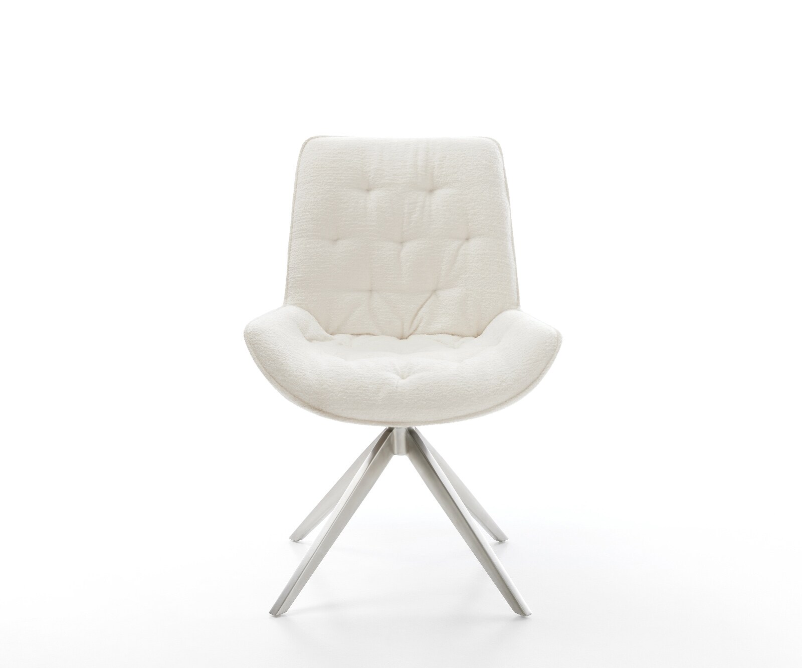 Drehstuhl Taimi-Flex Bouclé Soft Beige Kreuzgestell breit Edelstahl 360° drehbar Wippfunktion 1