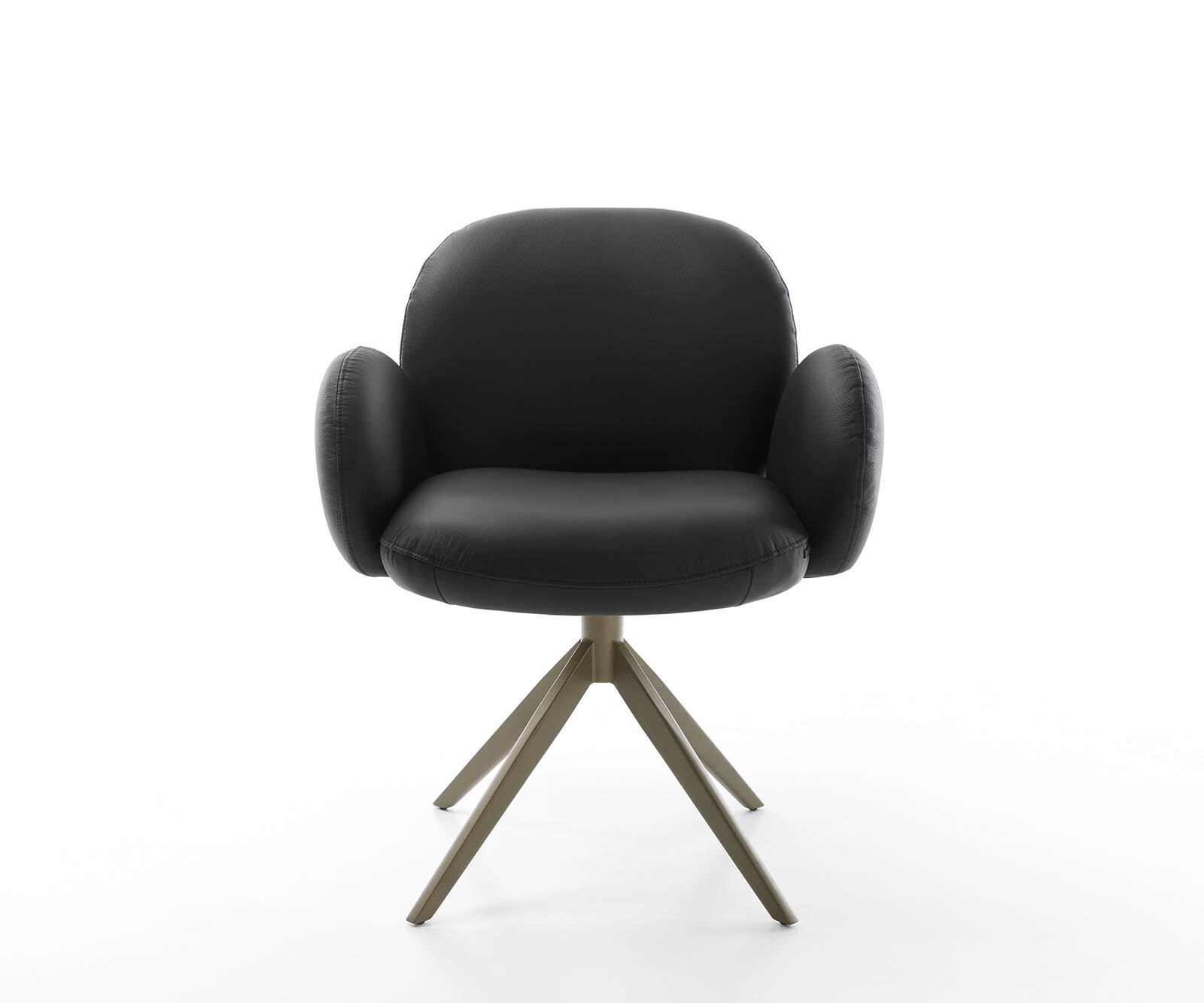 Drehstuhl Nube-Flex mit Armlehnen Echt-Leder Schwarz Kreuzgestell breit Effektfinish Titan 360° drehbar Taschenfederkern 2