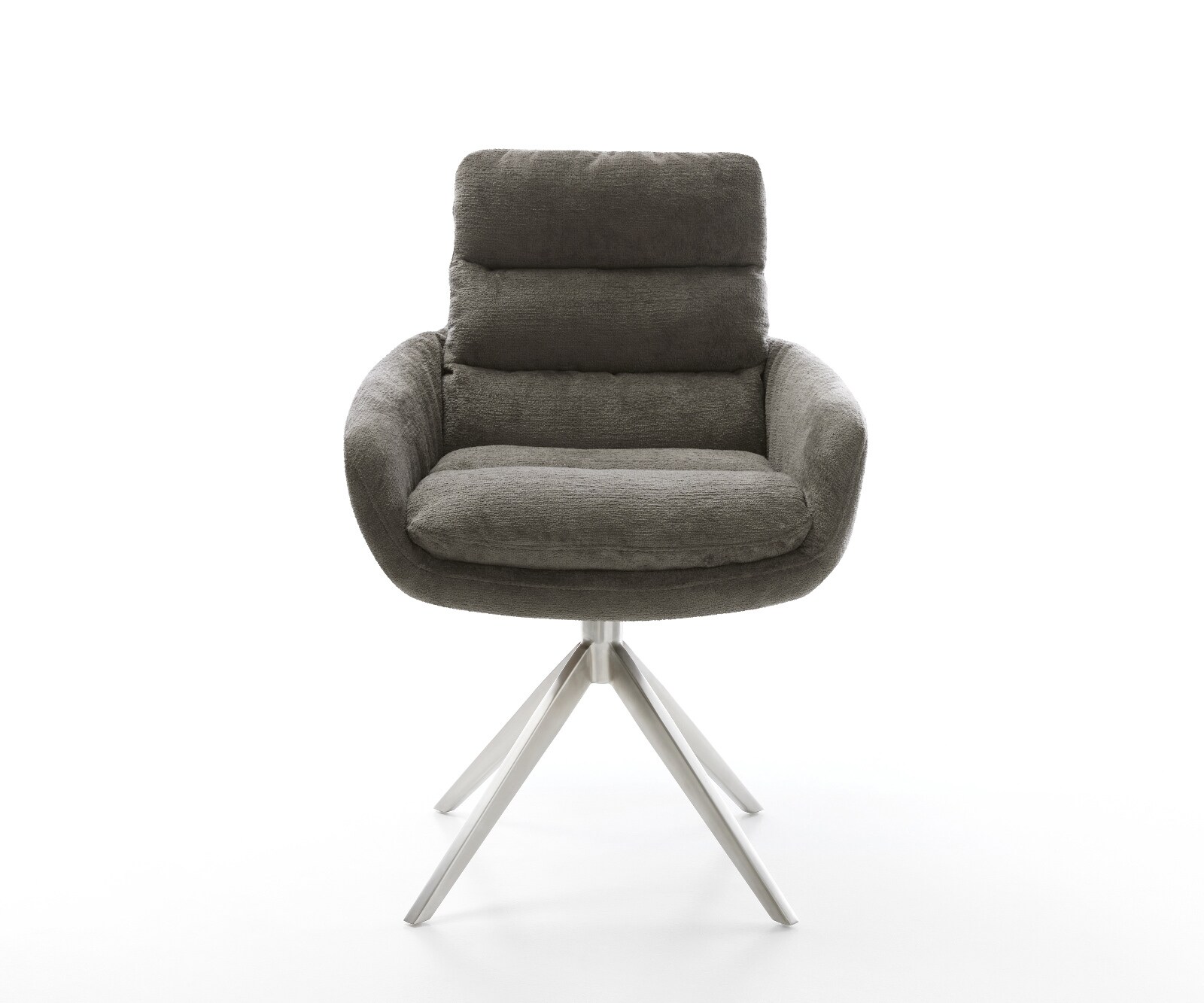 Drehstuhl Abelia-Flex mit Armlehnen Bouclé Soft Schlamm Kreuzgestell breit Edelstahl 360° drehbar Wippfunktion 2