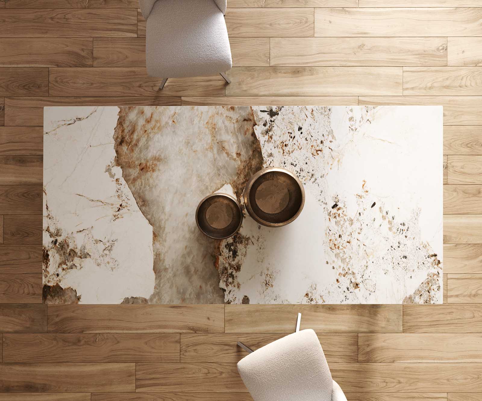 Esstisch Edge 200x100 Keramik Minas Melange Weiß-Beige Spider Flachstahl Edelstahl 6