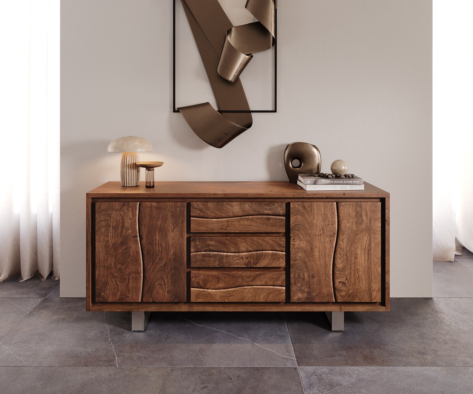 Sideboard Live-Edge 172 cm Akazie Braun 3 Schübe 4 Türen 1