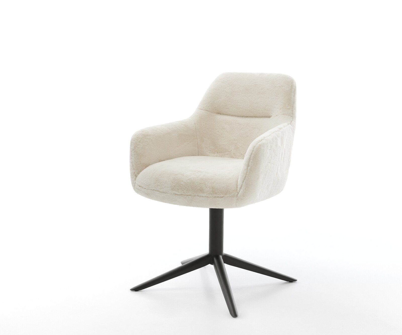 Drehstuhl Pejo-Flex Plüsch Creme-Weiß Fußkreuz Schwarz 360° drehbar Wippfunktion Taschenfederkern