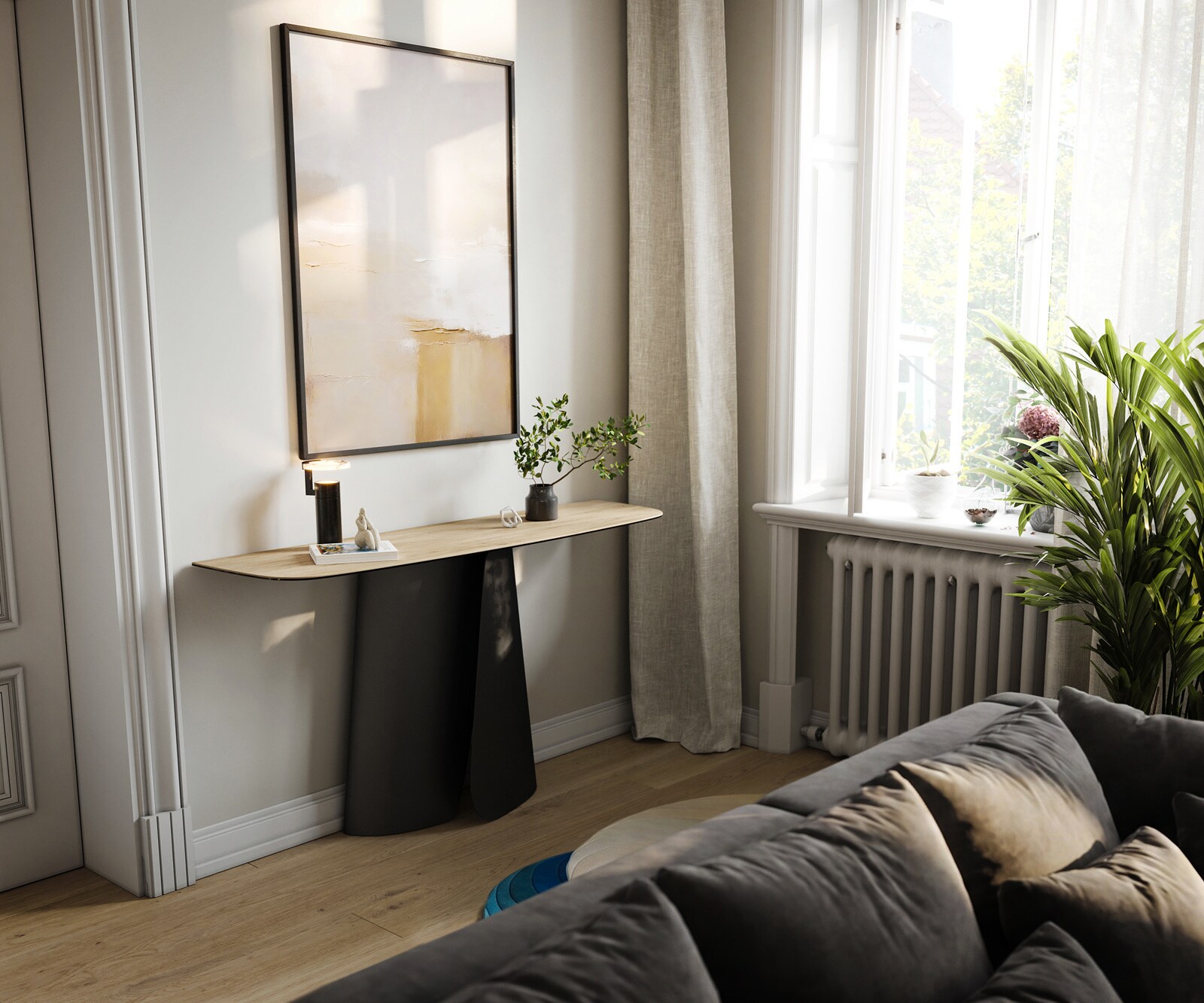 Konsolentisch Edge Boot 140x40 cm Keramik Laminam® Sabbia Eichefarbig Livos Metall Schwarz 7