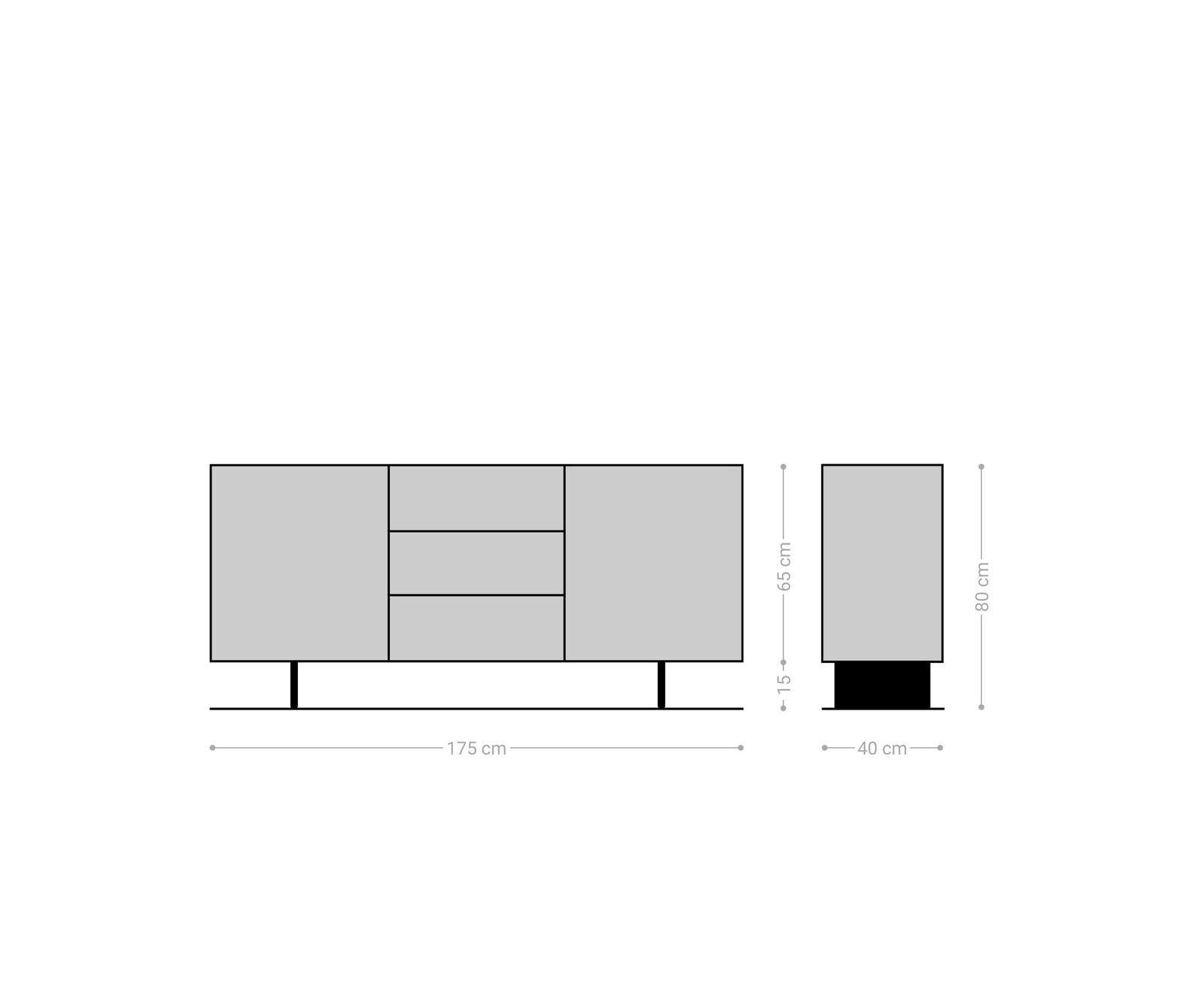 Sideboard Solu 175 cm Akazie Natur 2 Türen 3 Schübe Fuß schwebend Metall Schwarz 3D-Front 10