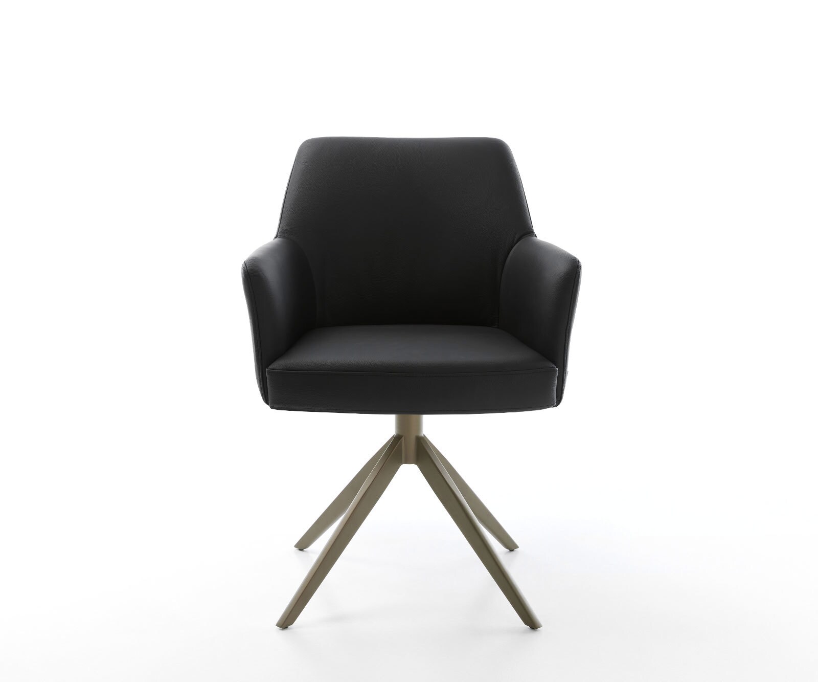 Drehstuhl Xana-Flex mit Armlehnen Echt-Leder Schwarz Kreuzgestell breit Effektfinish Titan 360° drehbar Wippfunktion Taschenfederkern 1