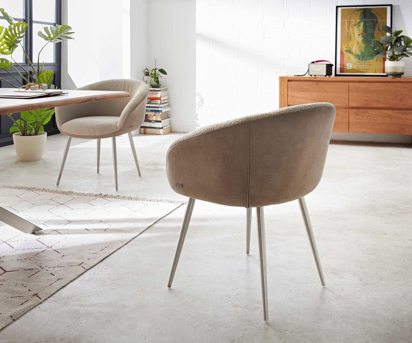 Esszimmerstuhl Vinka-Flex mit Armlehnen Materialmix Schlamm 4-Fuß konisch Edelstahl Taschenfederkern 5 Esszimmerstuhl Vinka-Flex mit Armlehnen Materialmix Schlamm 4-Fuß konisch Edelstahl Taschenfederkern 5