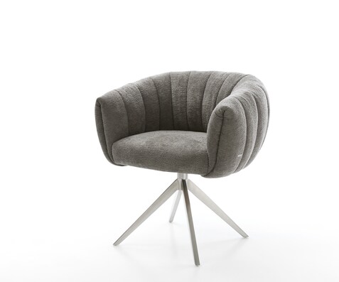 Drehstuhl Jada-Flex Bouclé Soft Schlamm Kreuzgestell breit Edelstahl 360° drehbar Wippfunktion Taschenfederkern