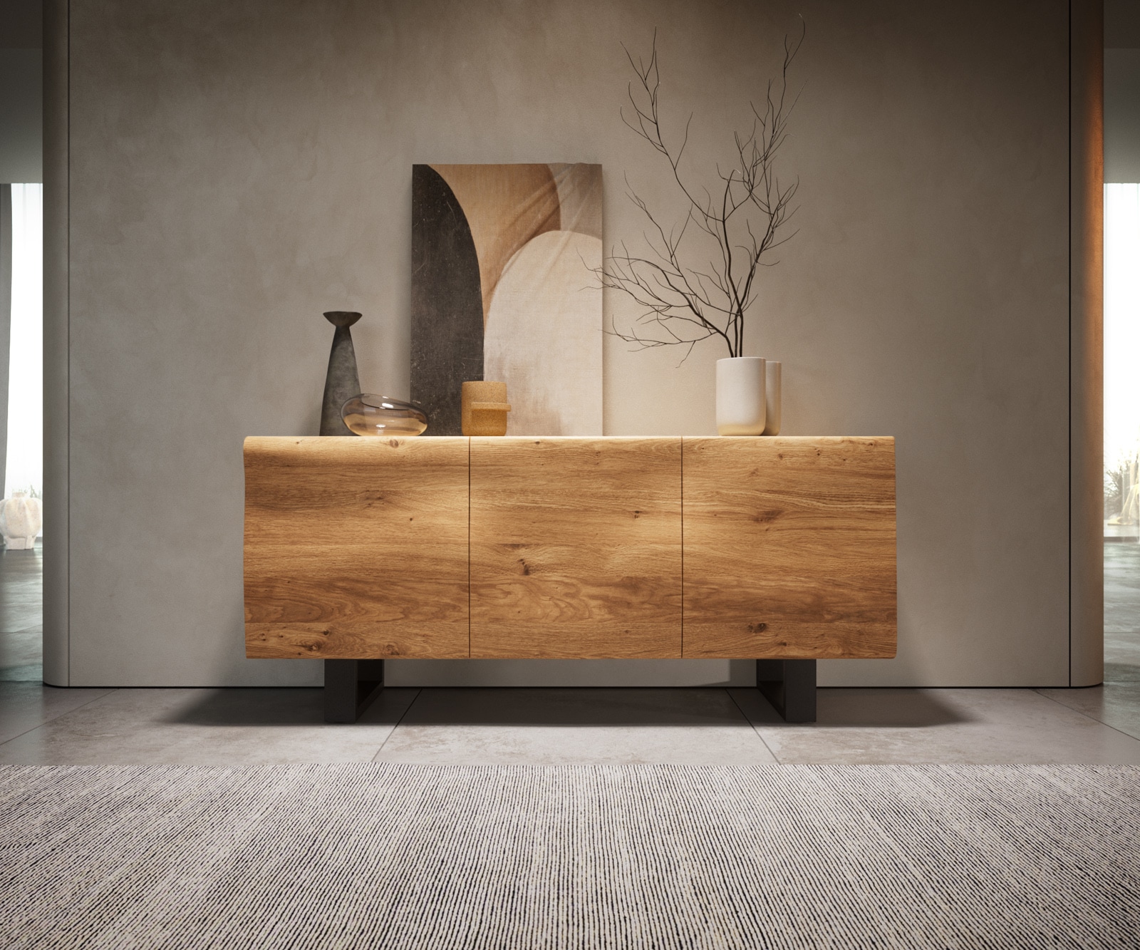 Buffet New Live-Edge 145 cm chêne naturel 3 portes patin métal noir Buffet New Live-Edge 145 cm chêne naturel 3 portes patin métal noir