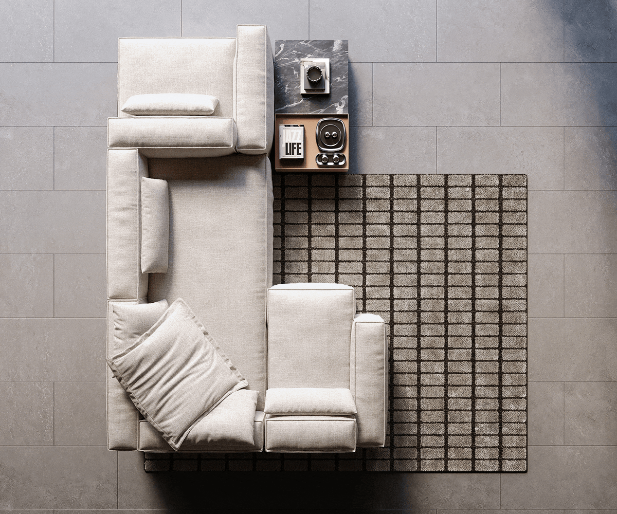 Canapé panoramique Freestyle 360x290 cm Tissu tissé doux Beige couture passepoilée 6