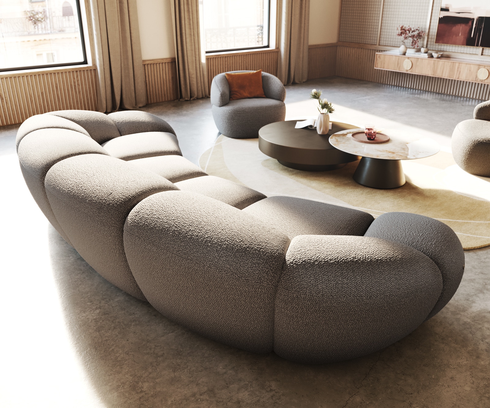 Grand canapé Lunna 360x175 cm Bouclé gris argenté 2 coussins 8