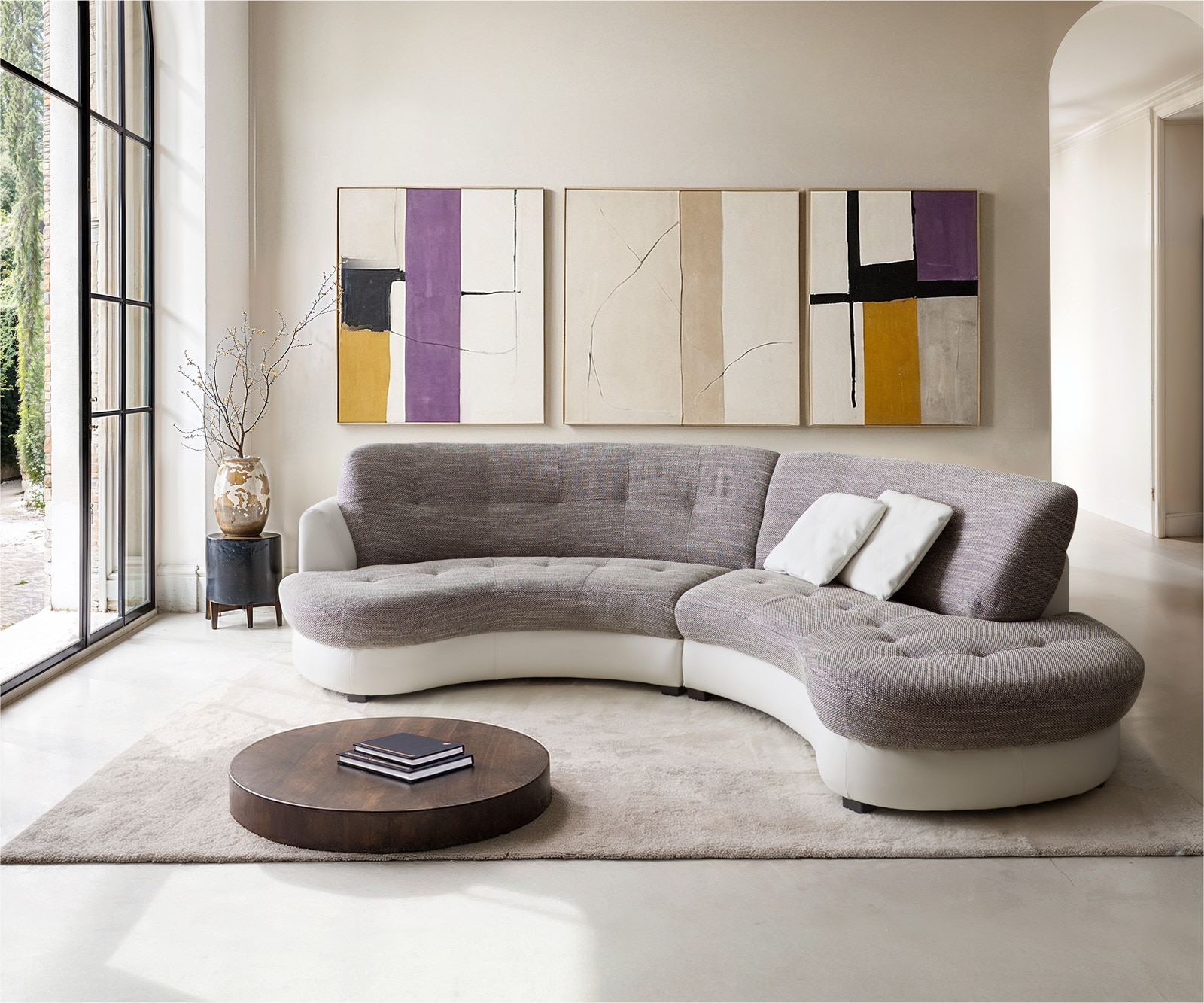 Sofa Napoli 300x95cm Weiss Hellgrau mit Kissen Sofa Napoli 300x95cm Weiss Hellgrau mit Kissen