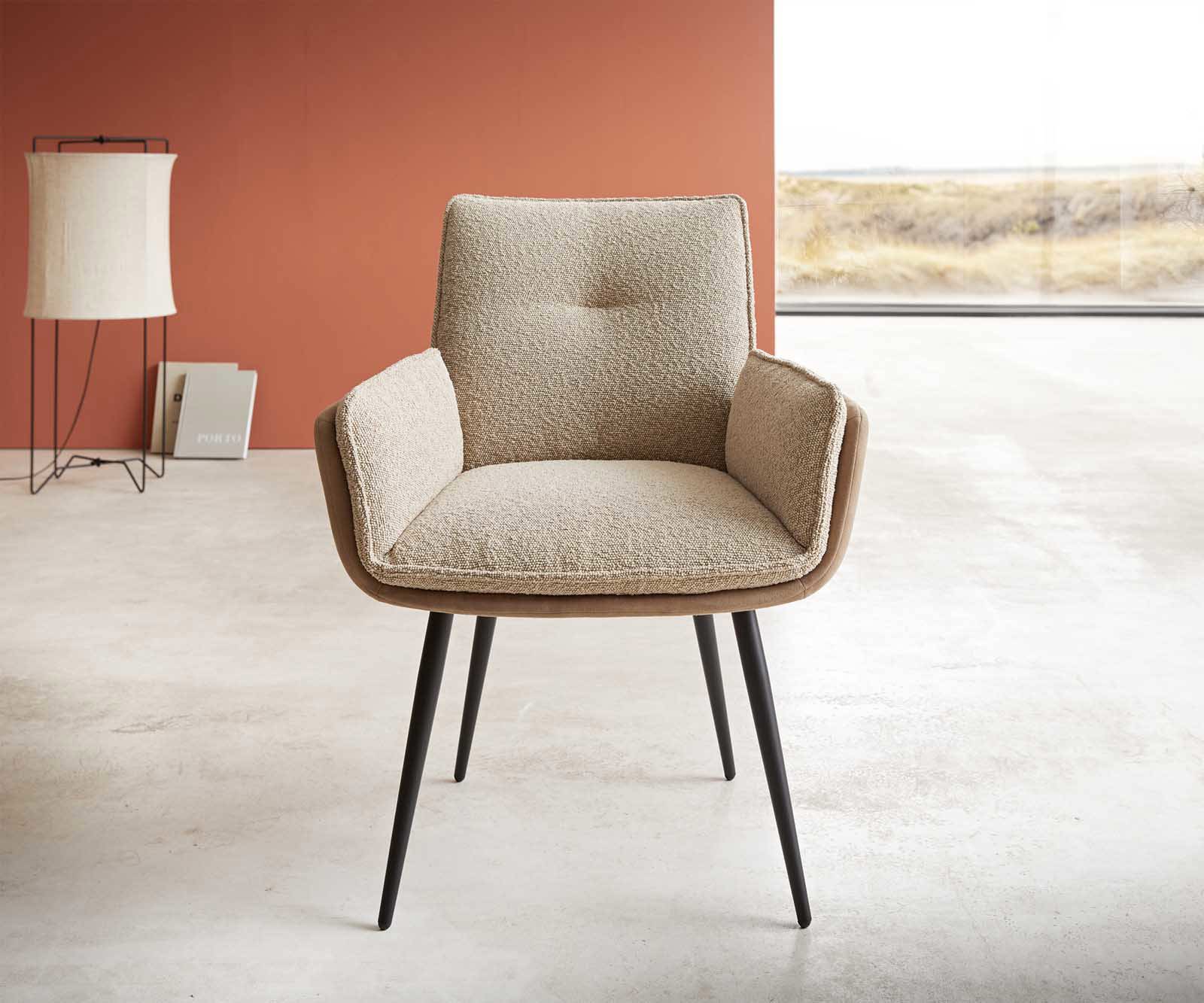 Chaise-de-salle-à-manger Nela-Flex tissu mixte couleur boue 4 pieds coniques noir 1