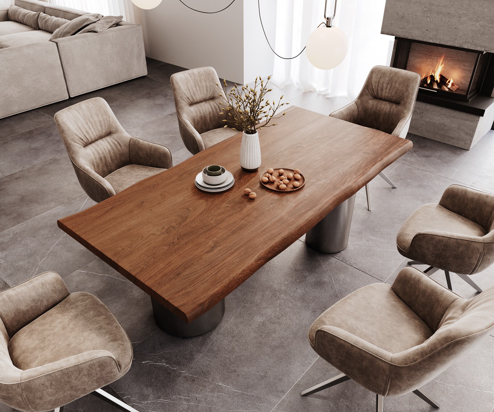 Esstisch Edge 200x100 XL Akazie Braun Troa Edelstahl Graphit Live-Edge 4