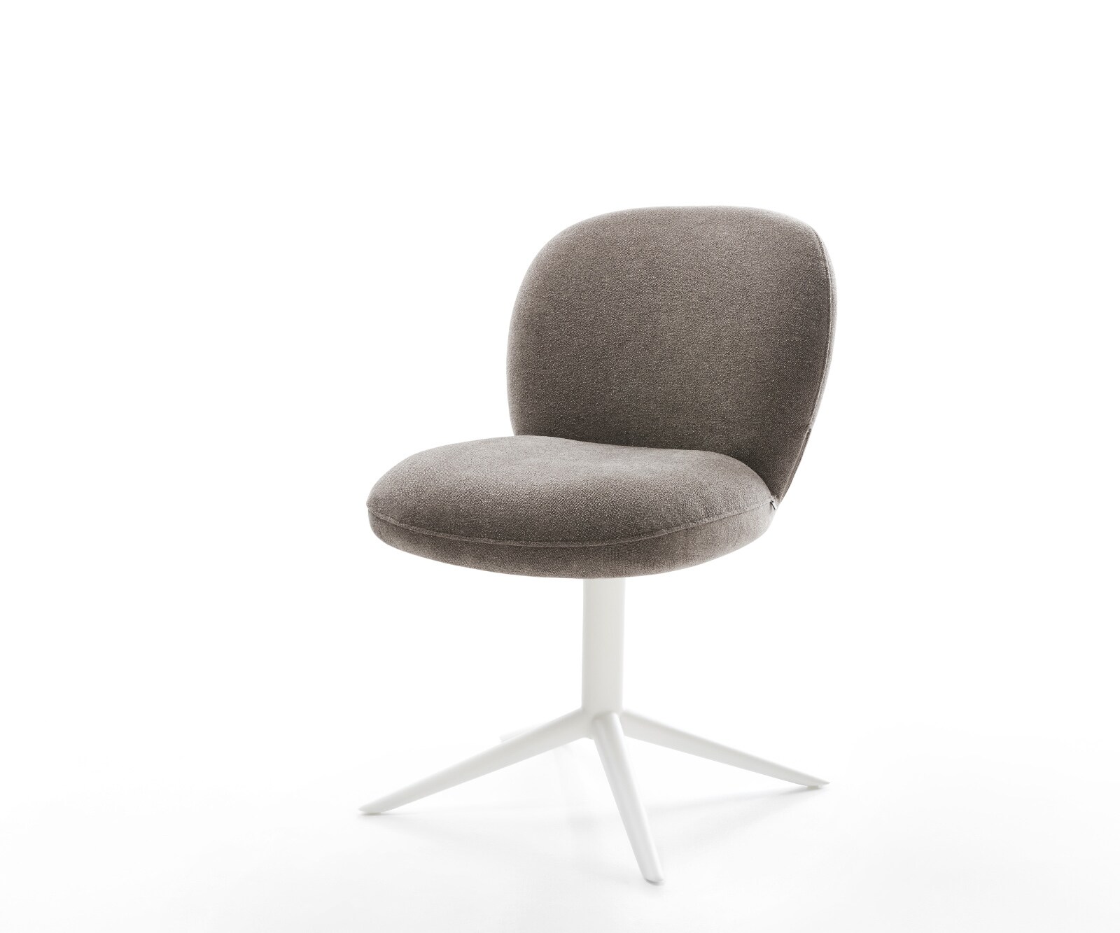 Chaise-pivotante Nube-Flex tissu structuré doux taupe pied de chaise 4 branches blanc pivotement sur 360° fonction bascule ressorts ensachés