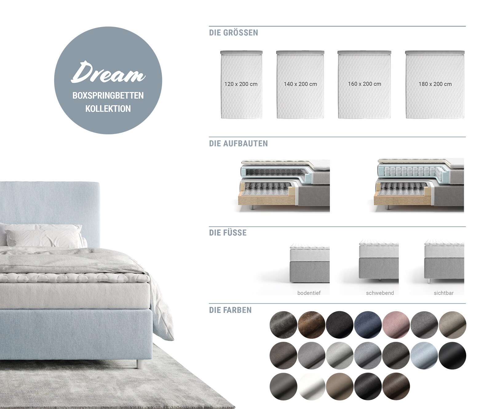 Lit-à-sommier-tapissier  Dream-Fine 140x200 cm Microfibre Beige avec matelas TFK et surmatelas viscoélastique 7