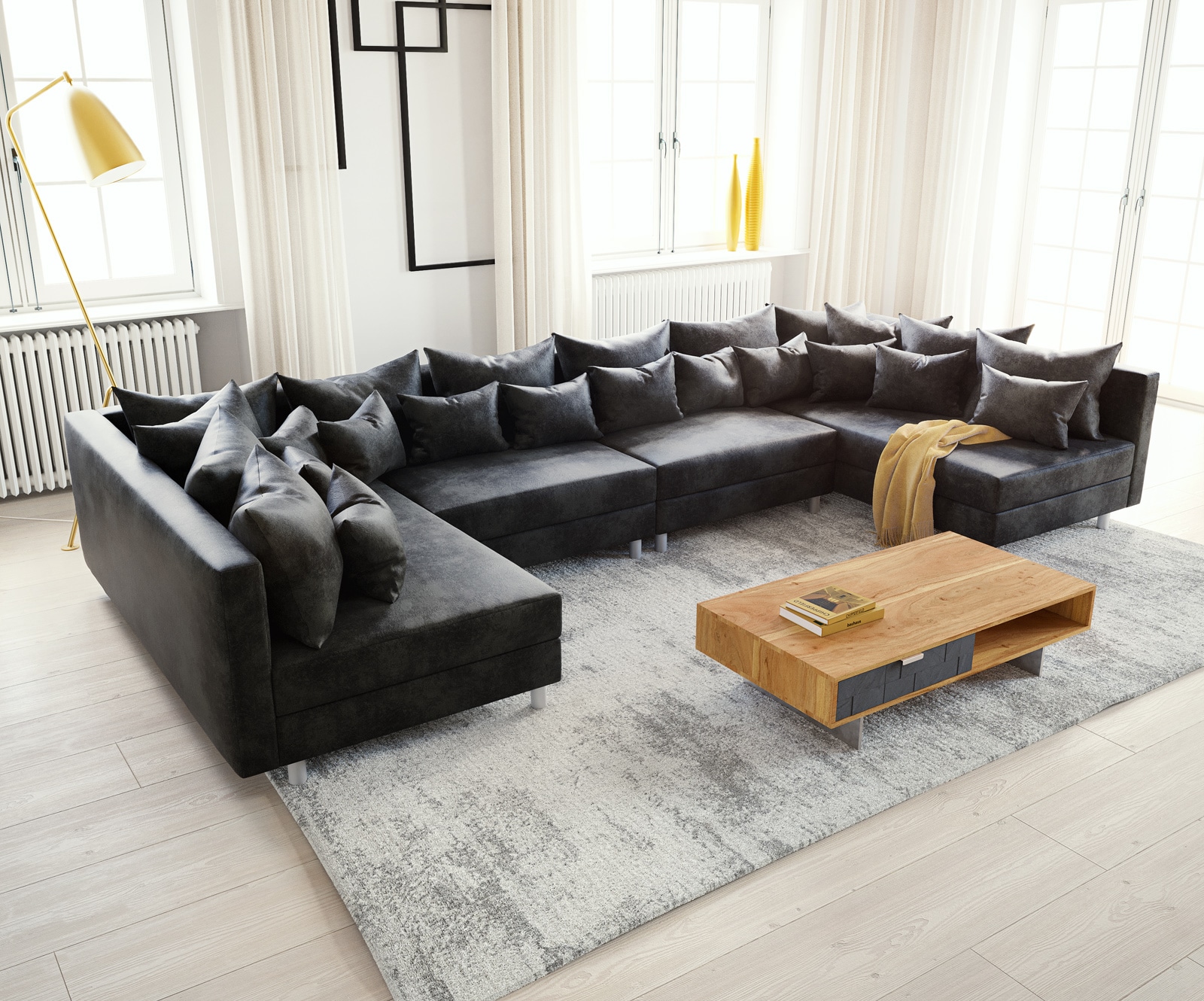 Couch Clovis XL Anthrazit Antik Optik Wohnlandschaft Modulsofa