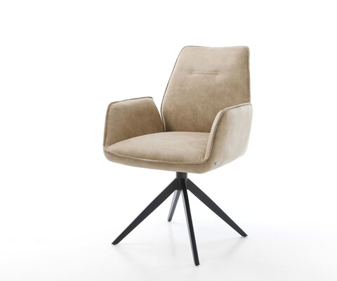 Drehstuhl Zoa-Flex Mikrofaser Beige Vintage Kreuzgestell breit Schwarz 360° drehbar Wippfunktion Taschenfederkern