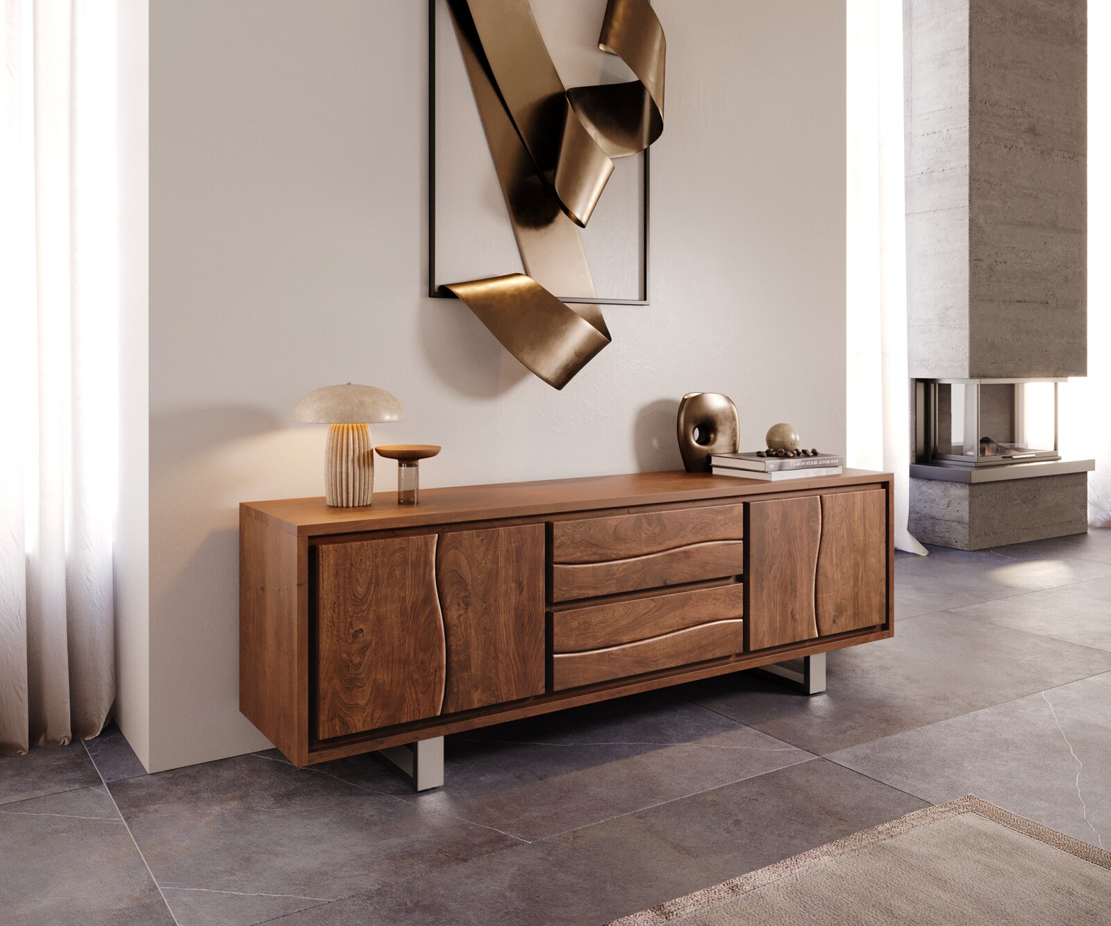 Meuble-TV Live-Edge 200 cm Acacia naturel 4 portes 2 tiroirs 4
