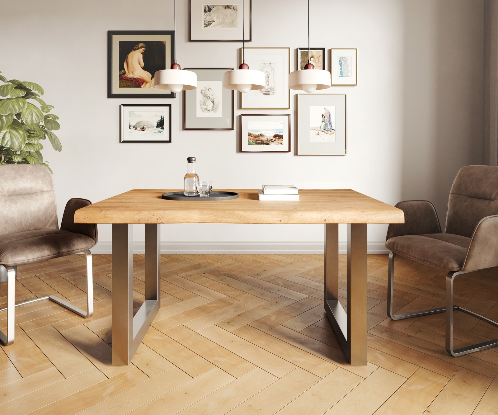 Esstisch Edge 140x90 XL Akazie Natur Edelstahl Breit Live-Edge 1 Esstisch Edge 140x90 XL Akazie Natur Edelstahl Breit Live-Edge 1