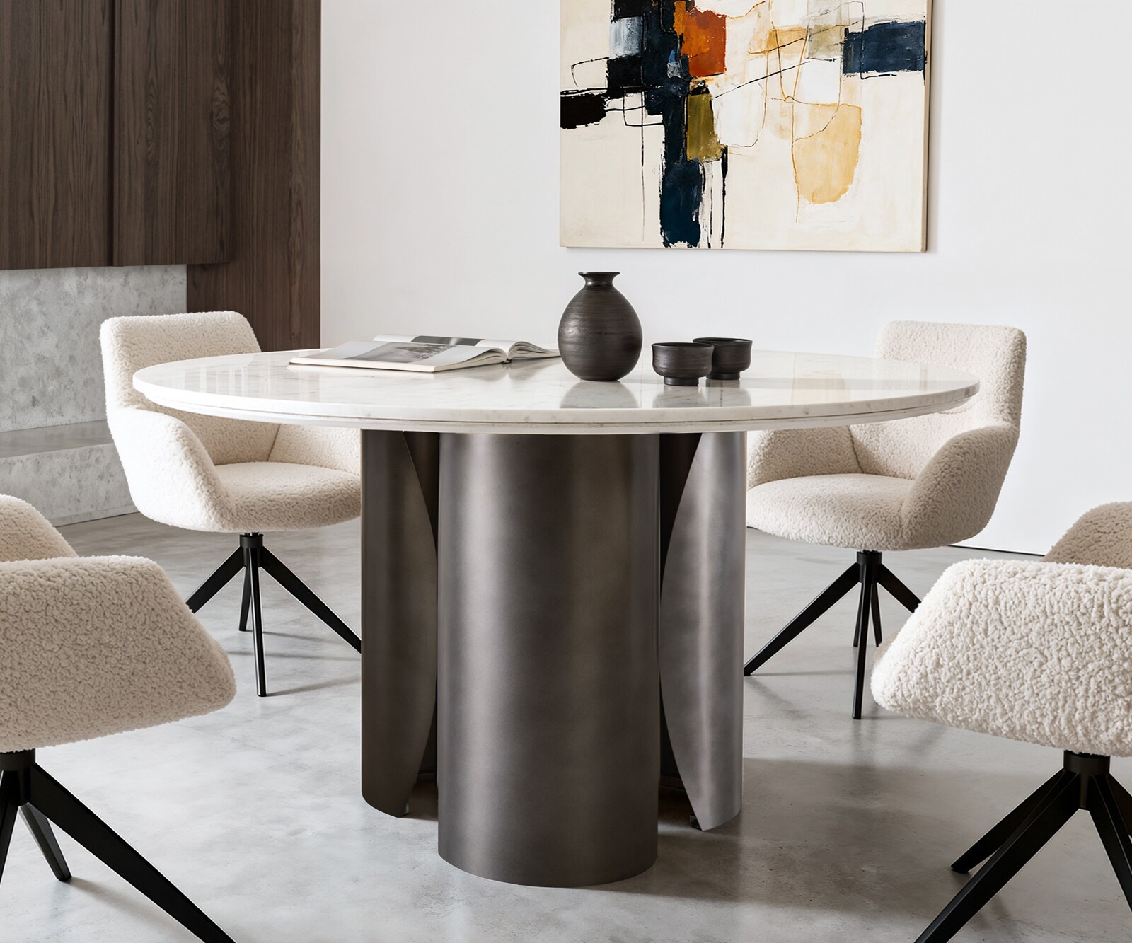 Table-de-à manger Adenza ronde 140 x 140 cm Marbre blanc Métal noir antique 2