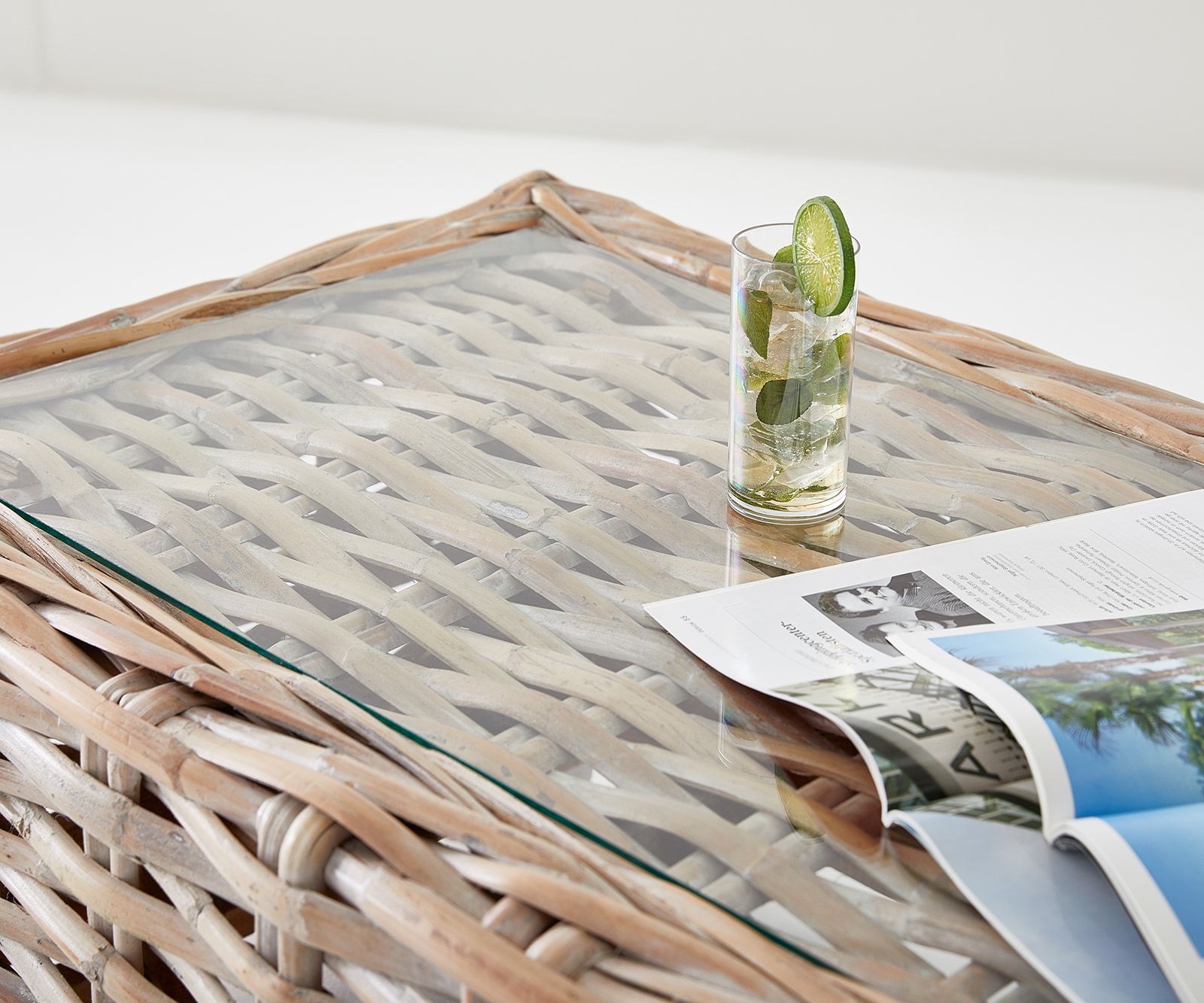 Loungetisch Nizza 133x73 cm Rattan white washed Glasplatte 3 Loungetisch Nizza 133x73 cm Rattan white washed Glasplatte 3