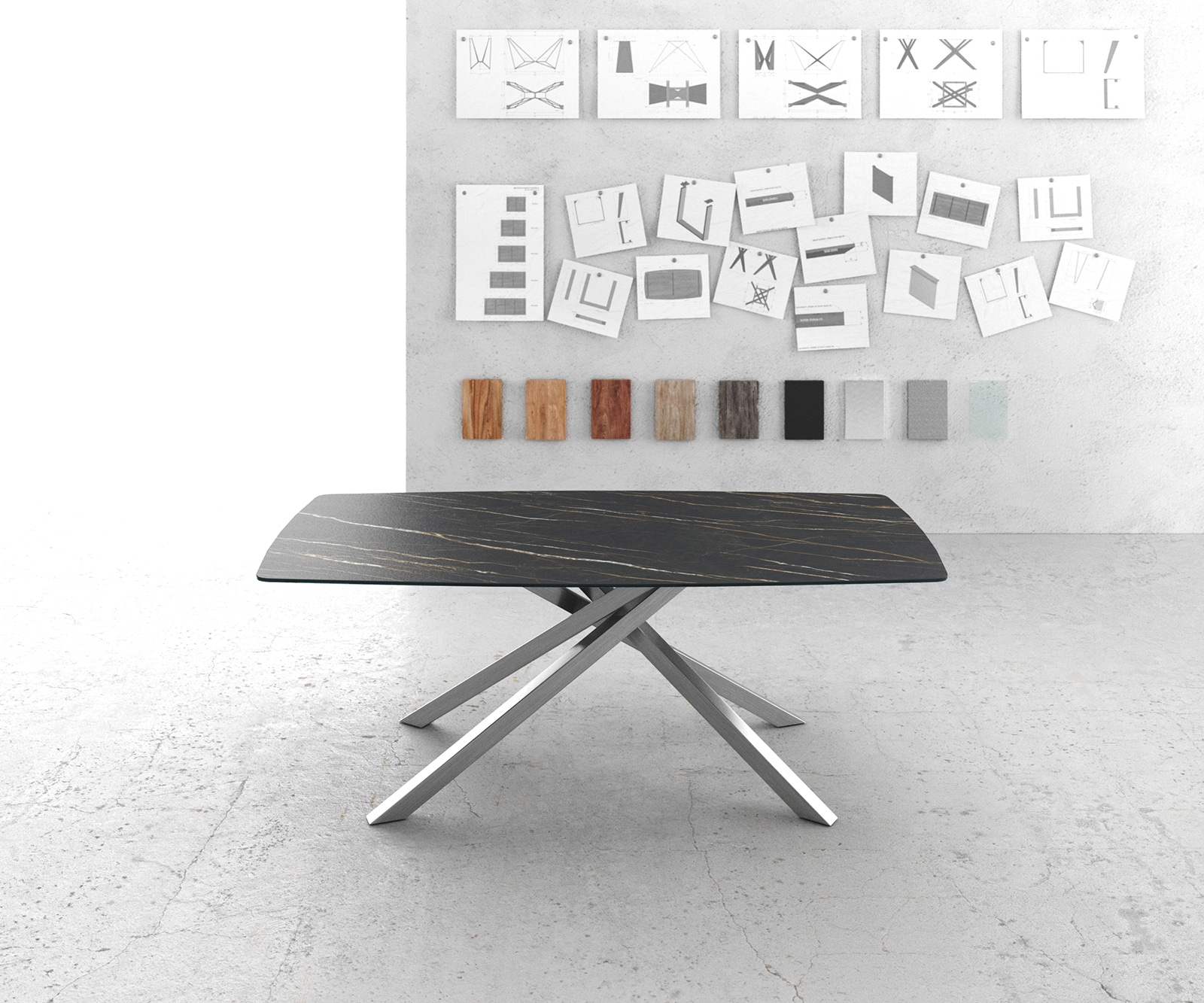 Esstisch Edge Bootsform 200x100cm Laminam® Keramik Noir Desir Braun Kreuzgestell Rechteck Edelstahl 1 Esstisch Edge Bootsform 200x100cm Laminam® Keramik Noir Desir Braun Kreuzgestell Rechteck Edelstahl 1