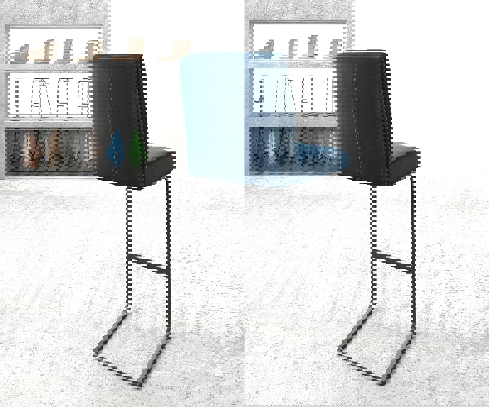 Barstuhl Pela-Flex Samt Blau Freischwinger flach Metall 2 Barstuhl Pela-Flex Samt Blau Freischwinger flach Metall 2