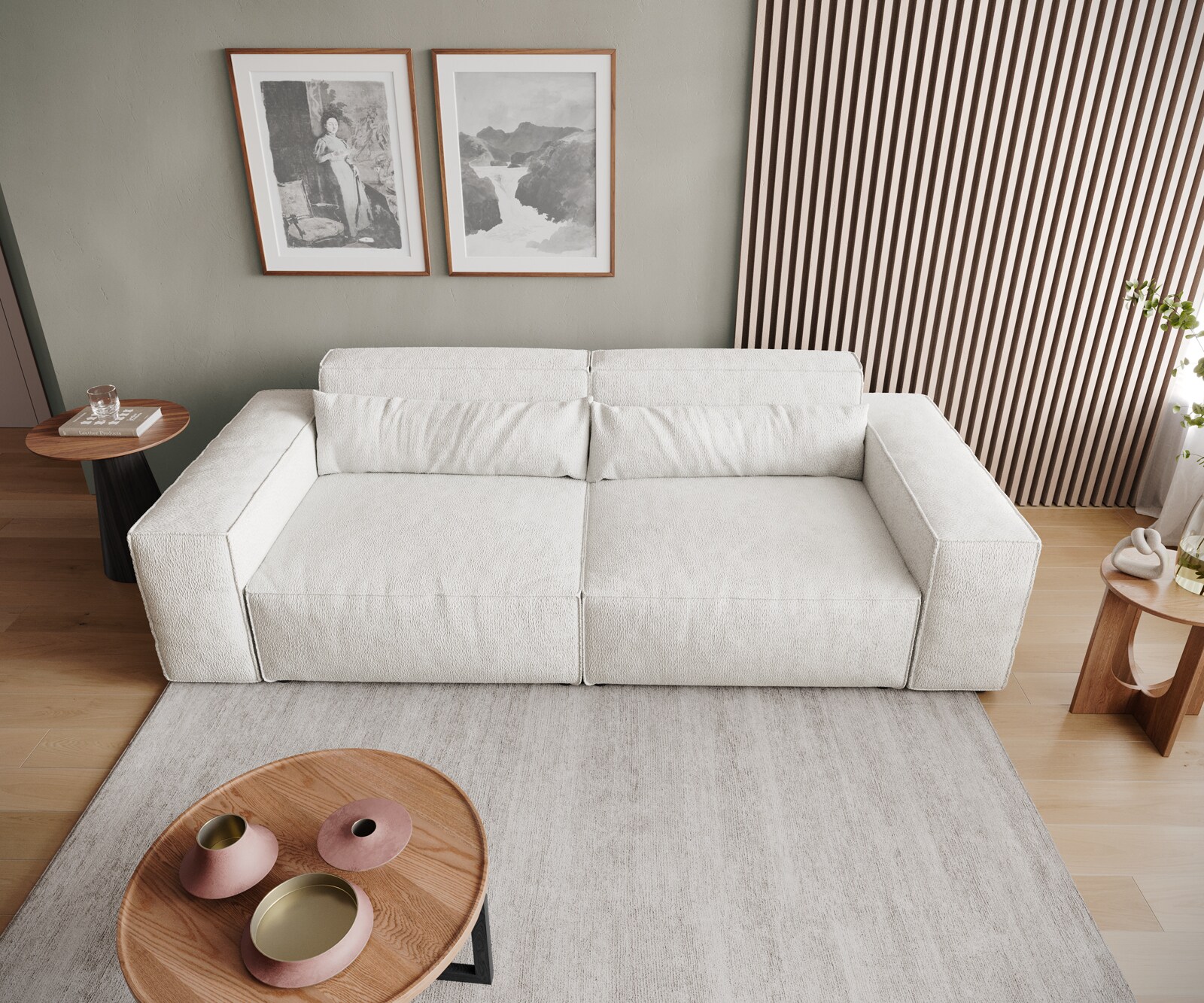 Big-Sofa Sirpio 230x90 cm Bouclé Creme-Weiß 5