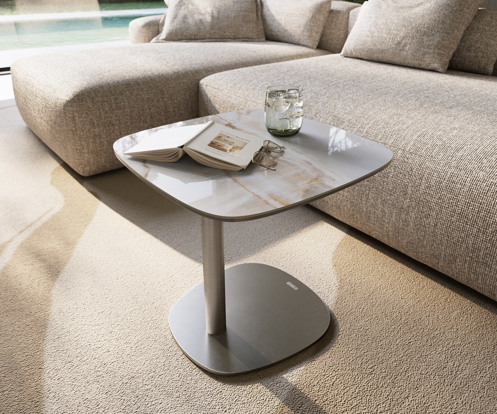 Beistelltisch Edge Boot 50x50 cm Keramik Onyx Pearl Eleny Edelstahl gebürstet 6