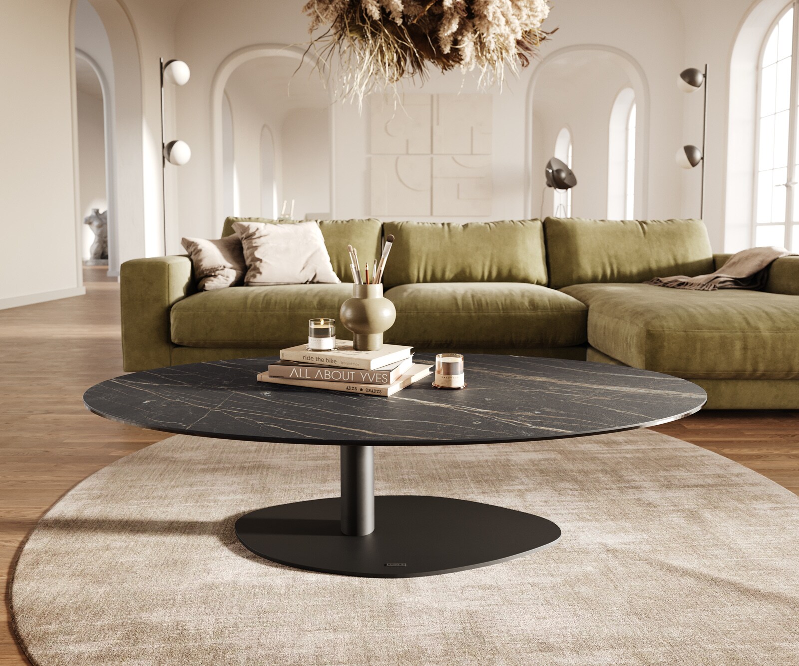 Table basse Edge Oval 140x80 cm céramique Laminam® Noir Desir brun Vibany métal noir 1