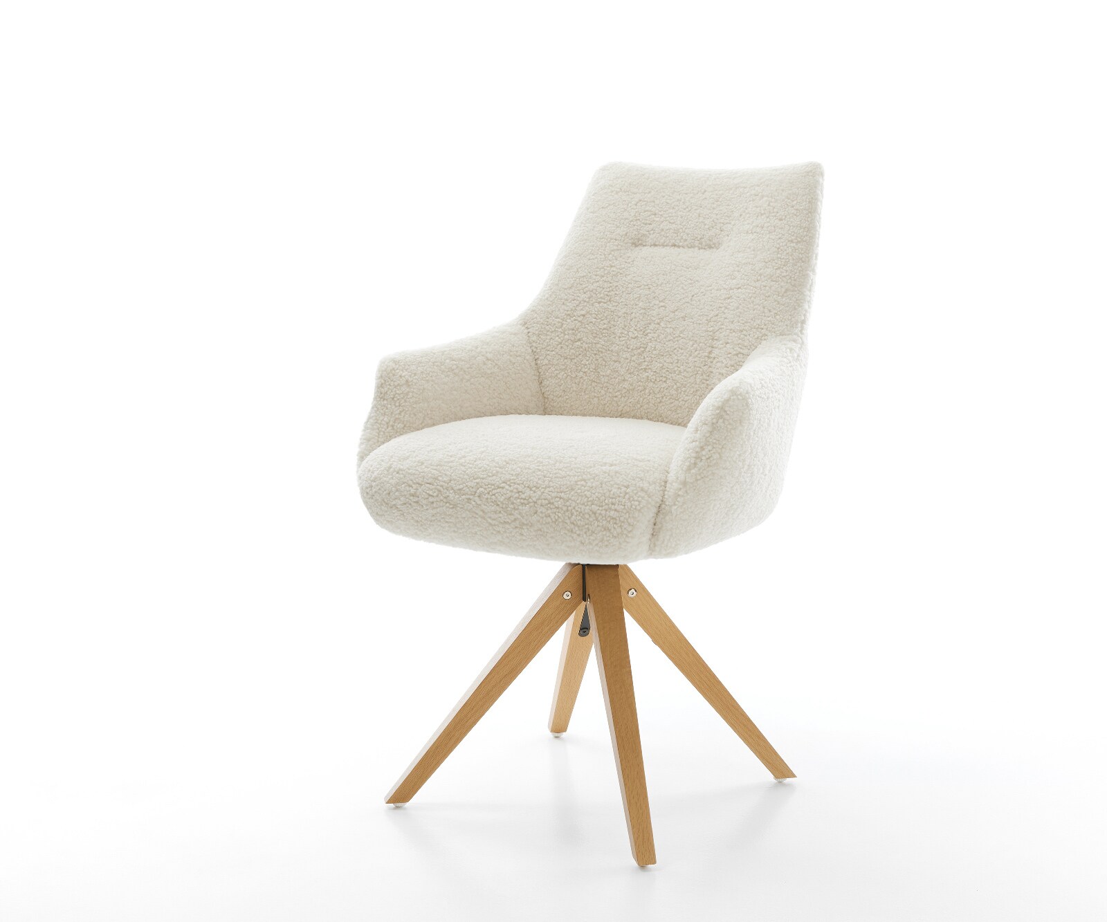 Chaise-pivotante Alja-Flex avec accoudoirs tissu teddy beige pied en bois angulaire naturel pivotement sur 180° resorts ensachés 1